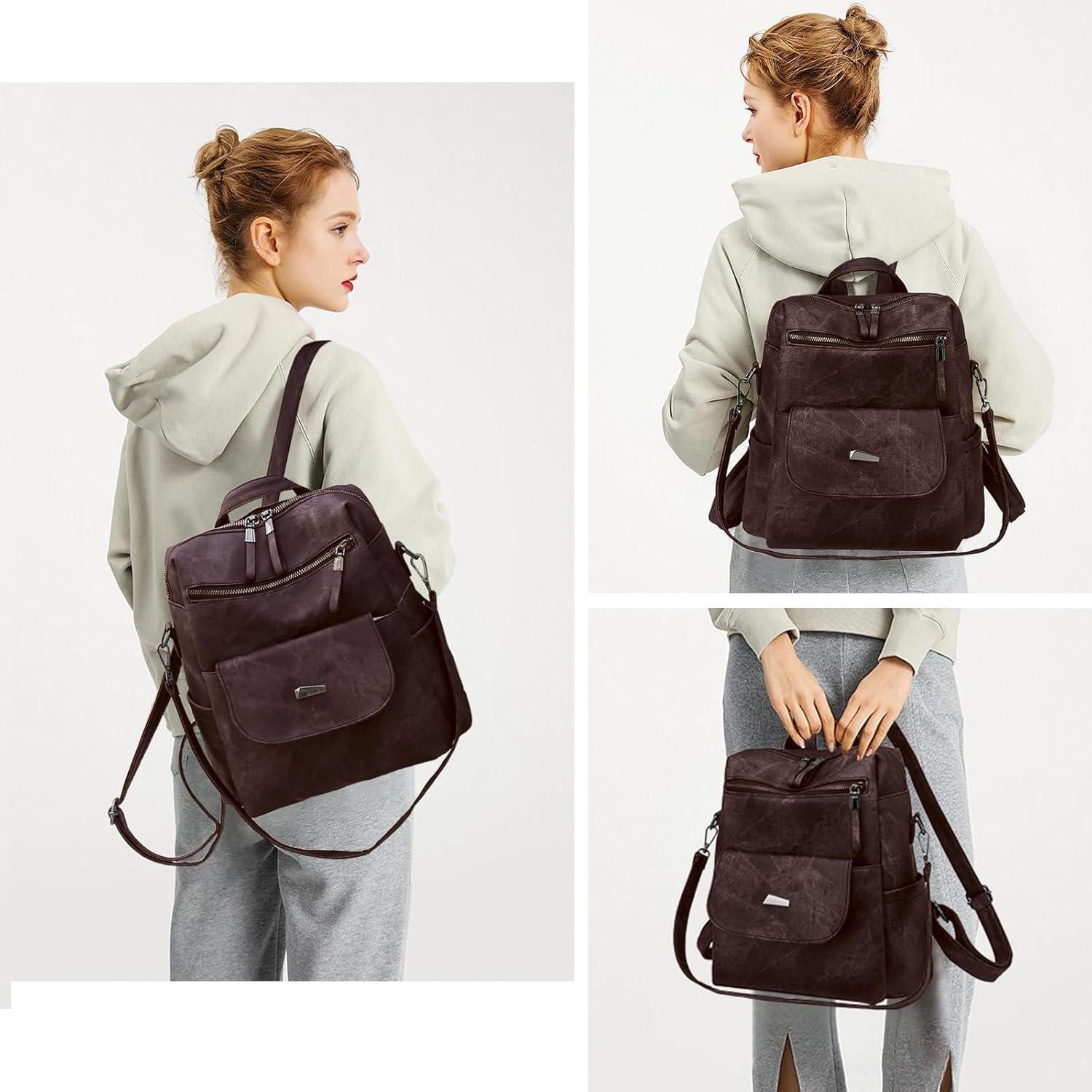 LuxusKollektion Freizeitrucksack Rucksack Damen diebstahlsicher wasserdicht PU Leder Coffee
