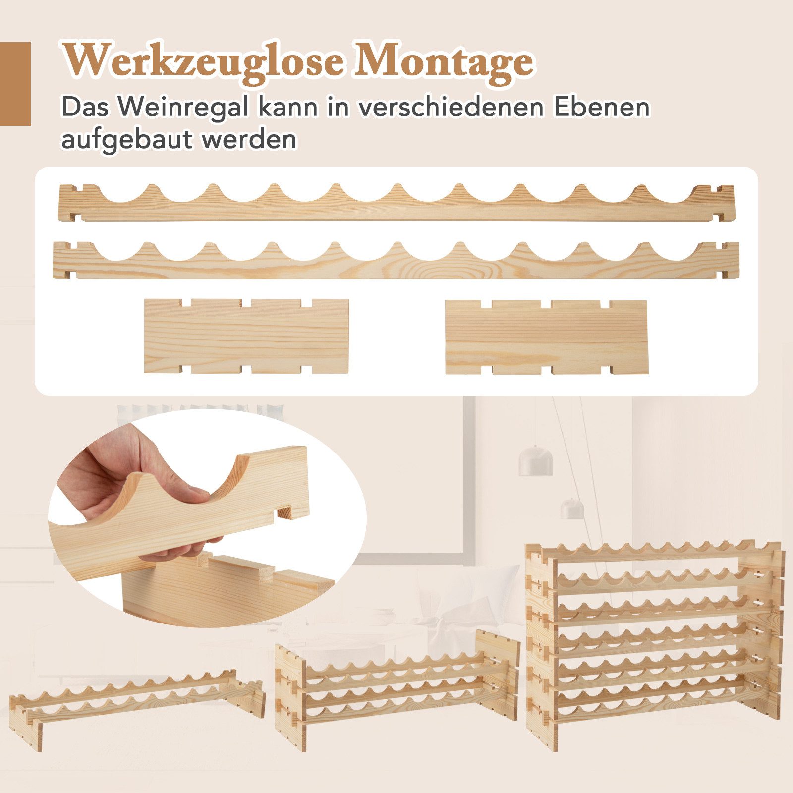 KOMFOTTEU Weinregal, stapelbar, Flaschenregal mit 6 Ebenen für 60 Flaschen