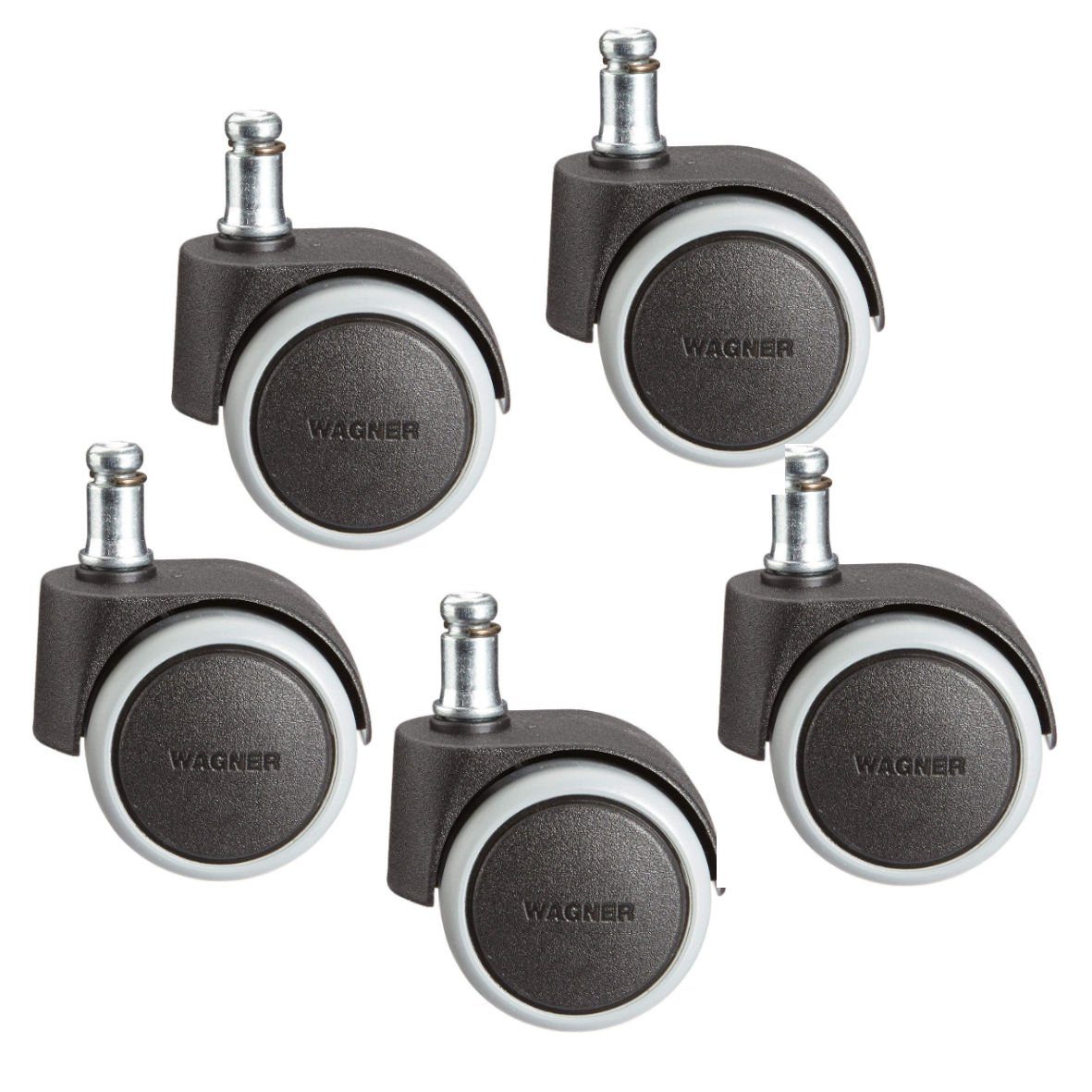 WAGNER design yourself Stuhlrolle Drehstuhlrollen / Bürostuhlrollen 5tlg. Set - SOFT - Durchmesser Ø 50 mm, intervallgebremst, Steckstift 11 x 20 mm, Tragkraft 50 kg / Rolle