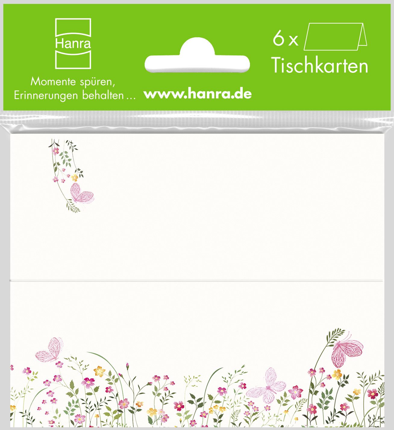 Hanra Grußkarten Tischkarte - 6er-Set - 6 Stück im Topper - cremefarben mit Blumenrand