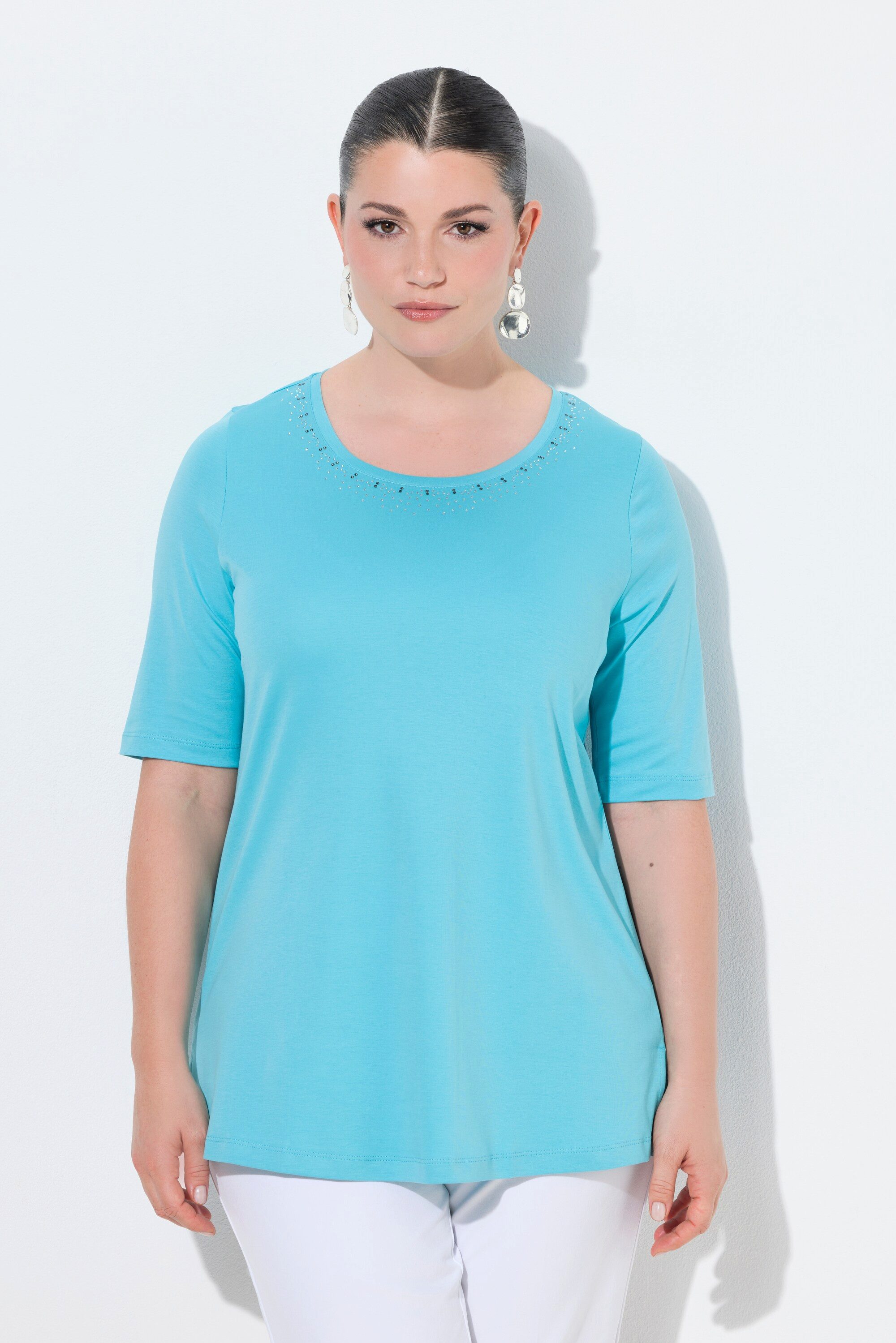 Ulla Popken T-Shirt T-Shirt Ziersteine Rundhals Halbarm Pima Cotton günstig online kaufen