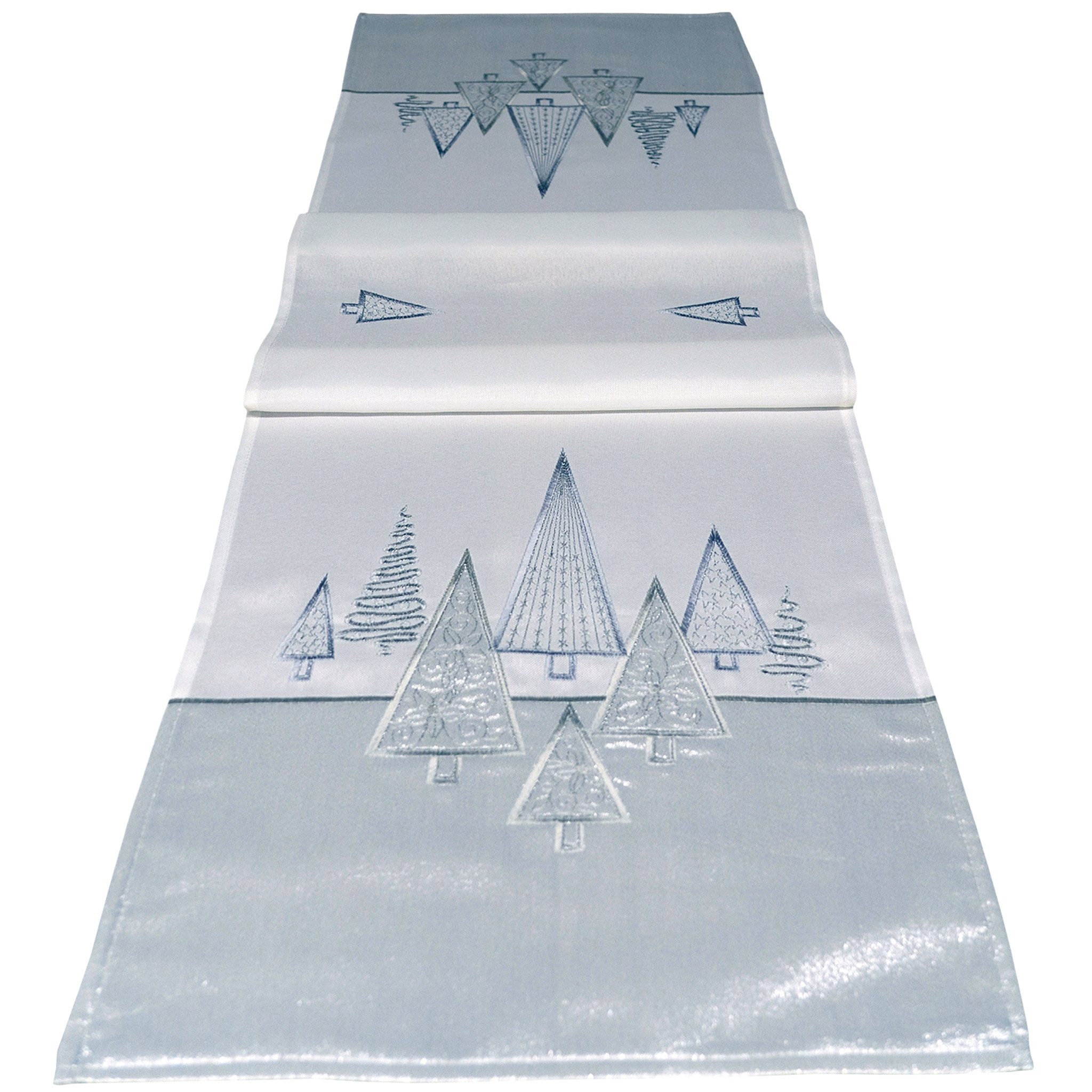 matches21 HOME & HOBBY Tischdecke 40x140 cm Tischläufer weiß edel gestickte Tannenbäume für Weihnachten (1-tlg), Ideal für Advent und Weihnachtsdeko