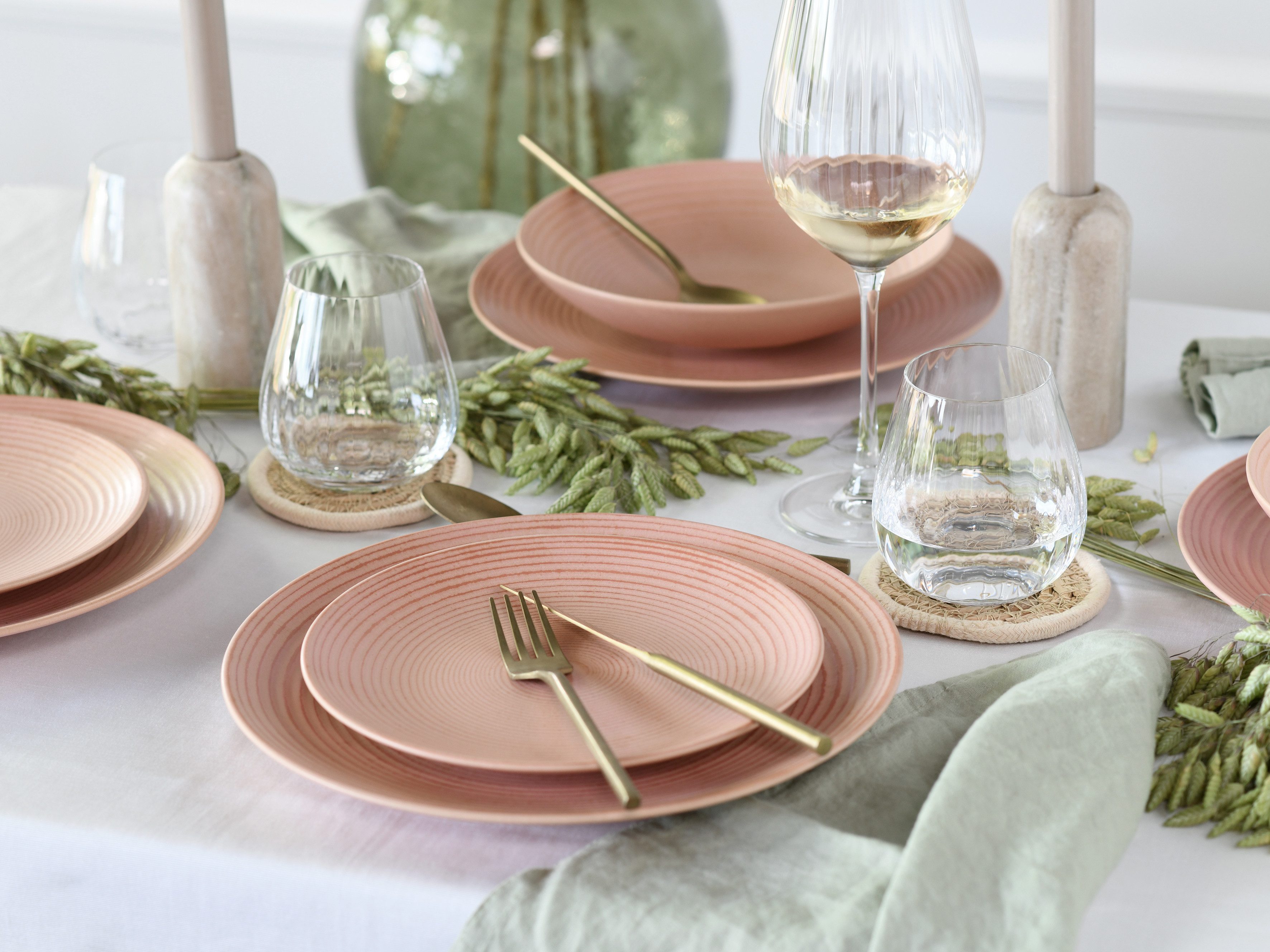 CreaTable Teller-Set Catania, Teller Set 12-tlg. (12-tlg), 4 Personen, Steinzeug, Vintage Farben, Ausdrucksstarkes Relief, Handwerklicher Charakter
