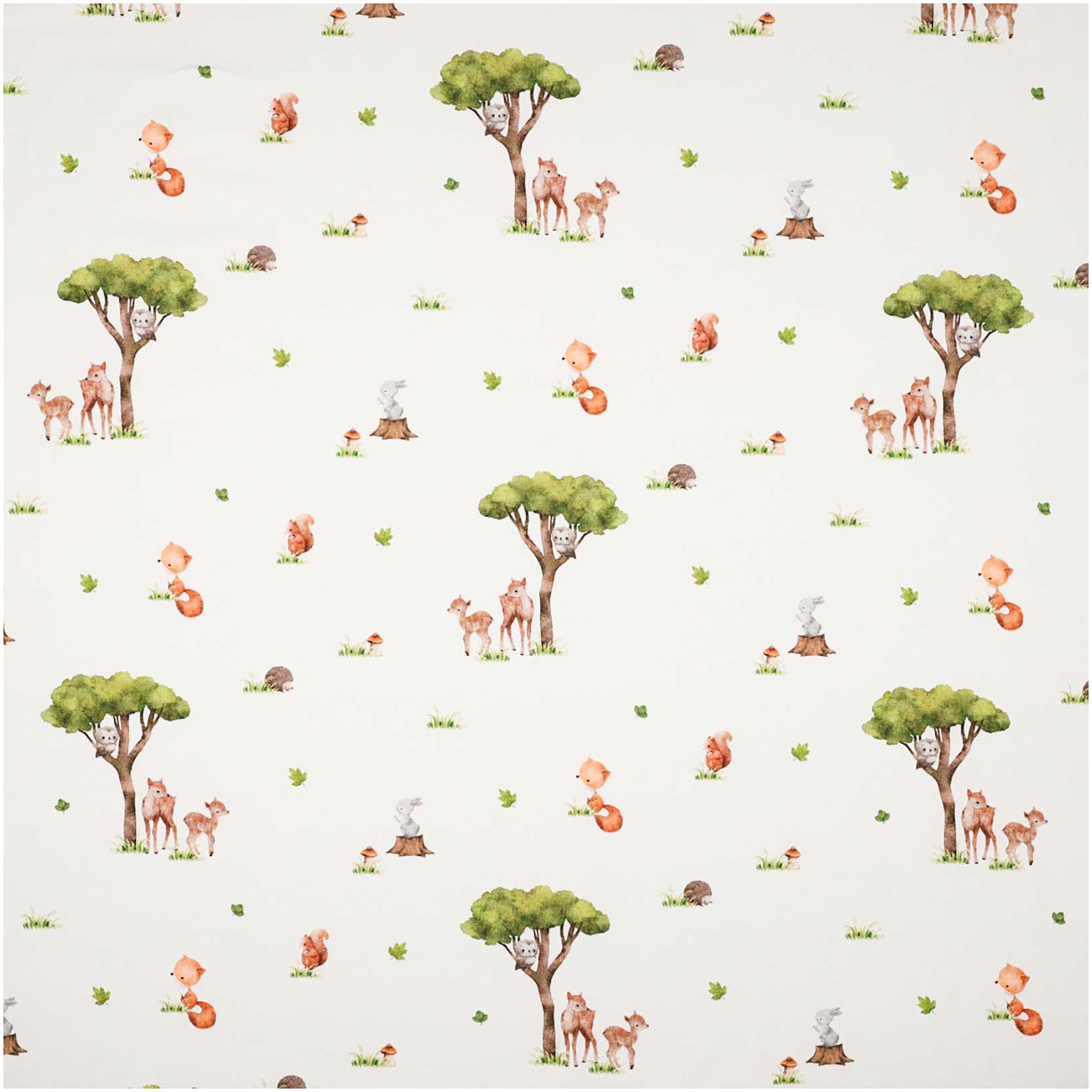 maDDma Stoff Jersey Kinderstoff Waldtiere ab 0,5x1,43m Baumwoll-Stoff Kindermotiv, creme