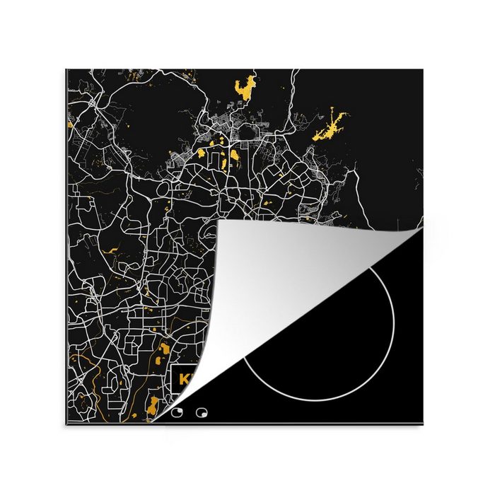 MuchoWow Herdblende-/Abdeckplatte Kuala Lumpur - Stadtplan - Gold - Karte Vinyl (1 tlg) Ceranfeldabdeckung Arbeitsplatte für küche