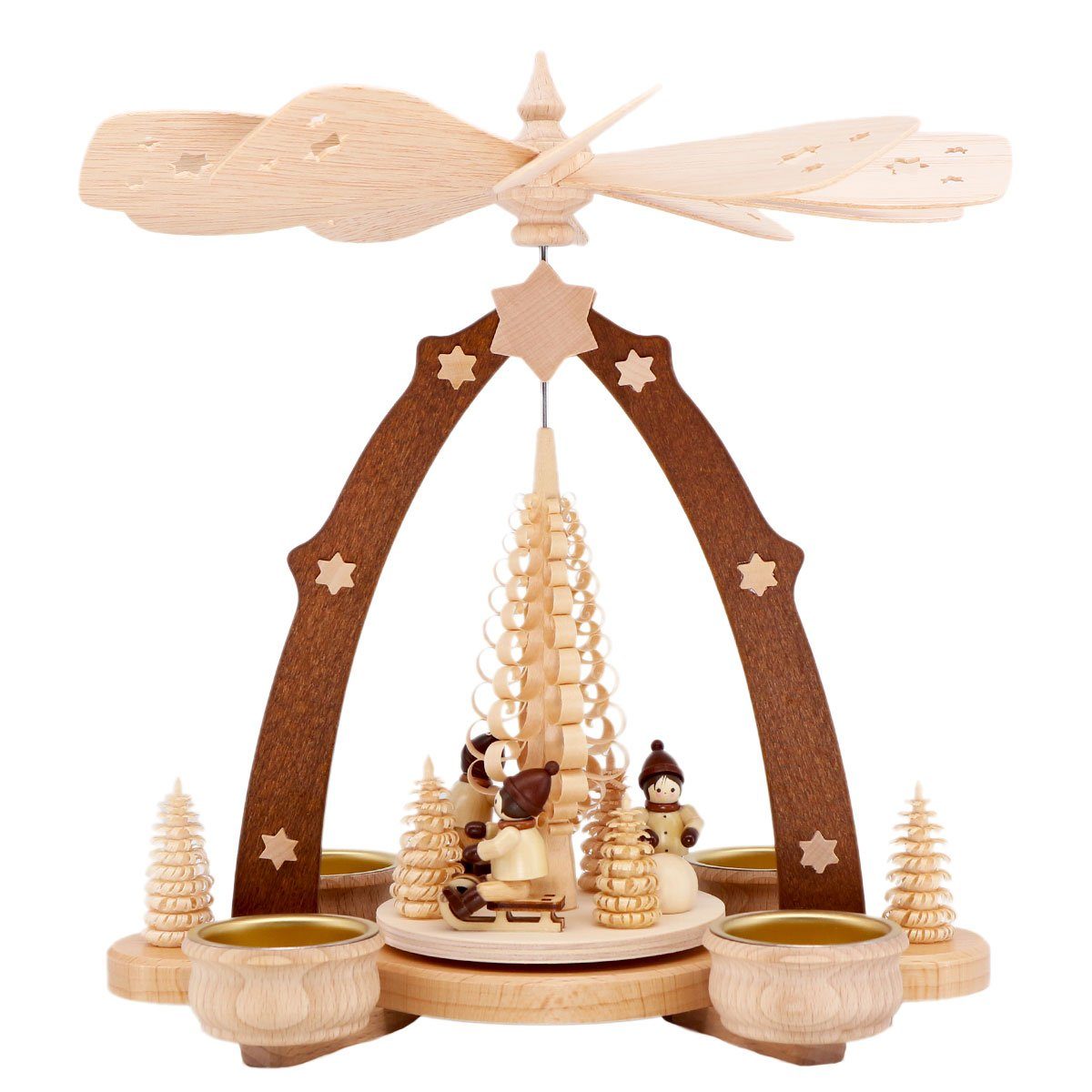 Erzgebirge im Schenk in Holzkunst Hergestellt Weihnachtspyramide Teelichtpyramide Made Winterkinder, Germany -
