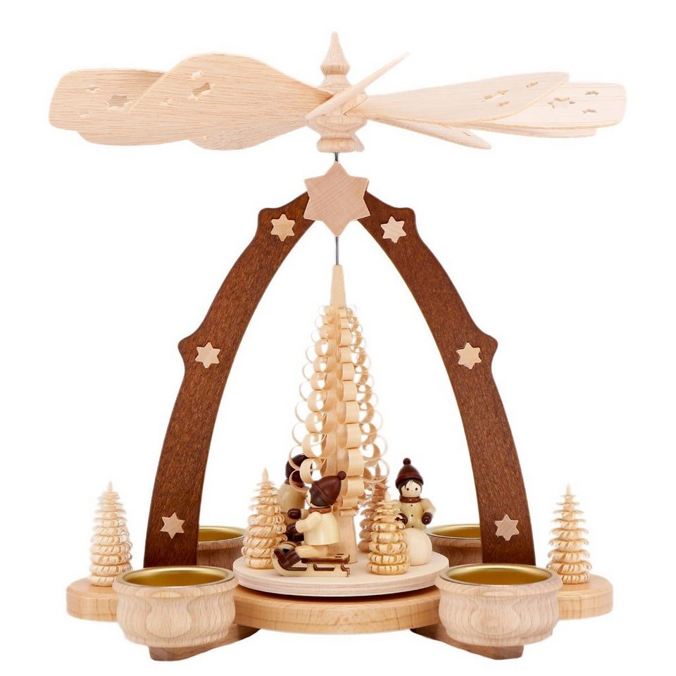 Schenk Holzkunst Weihnachtspyramide Teelichtpyramide Winterkinder,  Hergestellt im Erzgebirge - Made in Germany