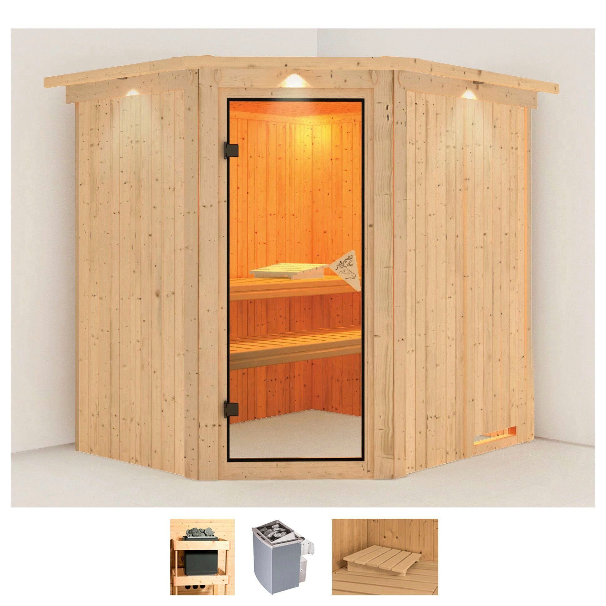 Karibu Sauna Siirin, BxTxH: 210 x 184 x 202 cm, 68 mm, (Set) Ofen 9 kW integr. Strg
