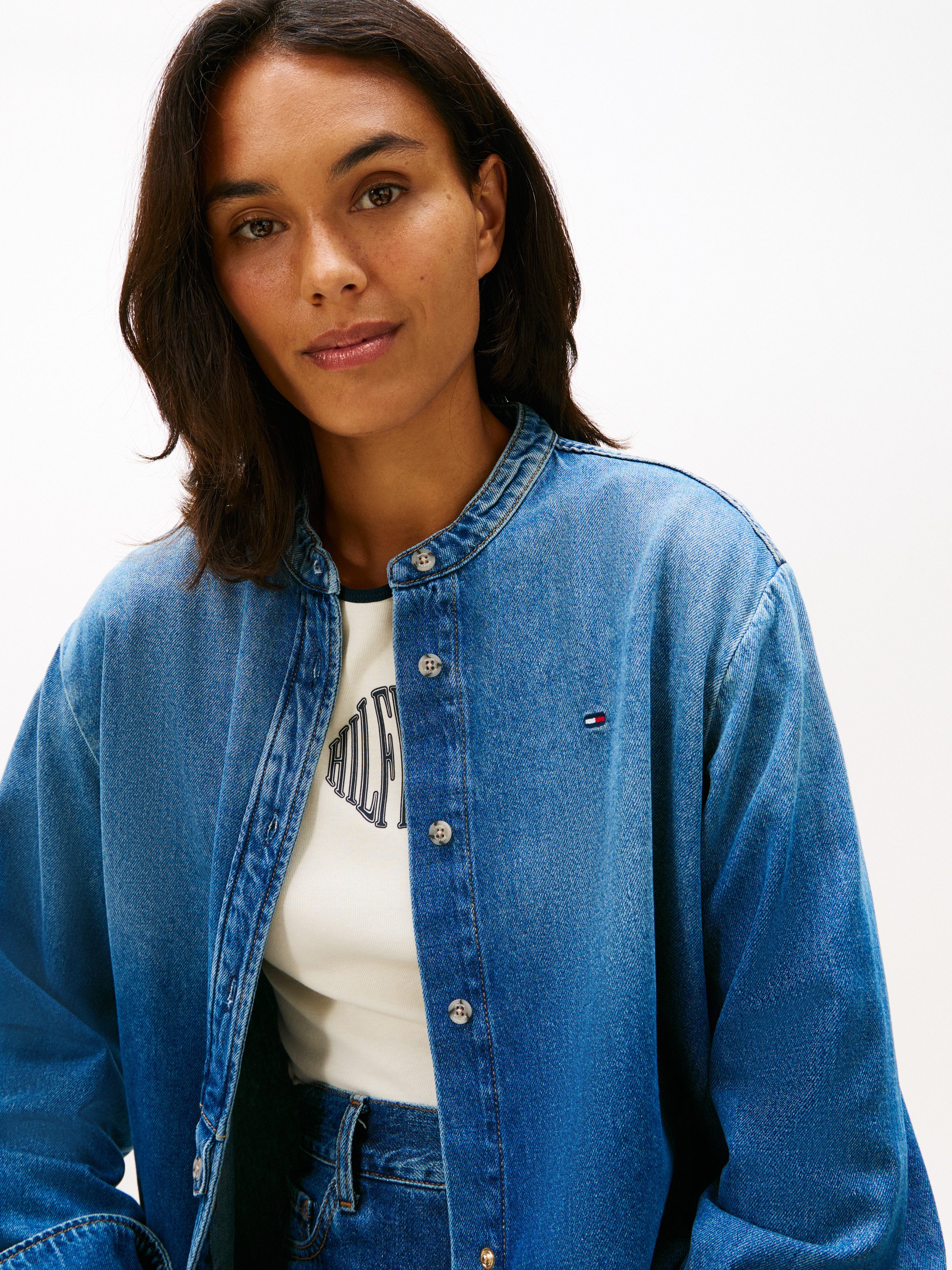 Tommy Hilfiger Jeansbluse DNM GLOW STAND-COLLAR SHIRT LS günstig online kaufen