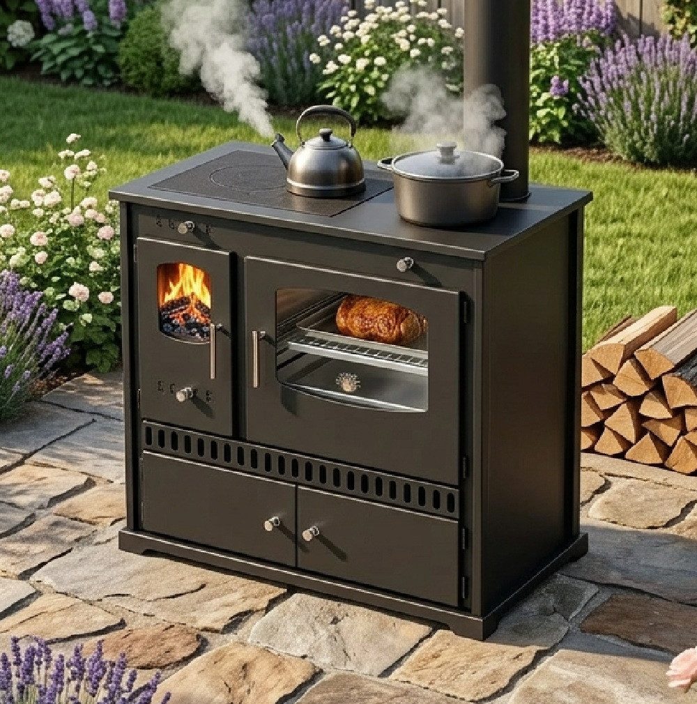 Prometey Gartenkamin Outdoor-Küchenofen P ECO INOX Edelstahlbackfach, rechte Version