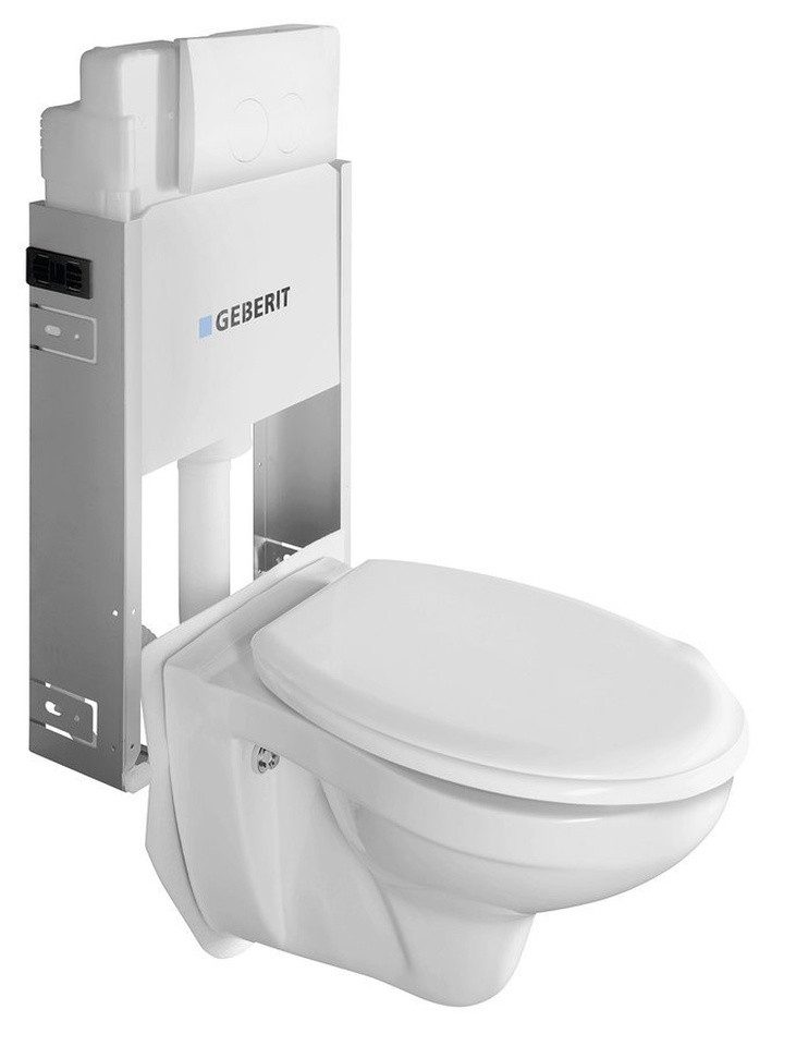 Aqualine Tiefspül-WC Taurus Wand-WC mit UP-Spülkasten und Geberit Knopf, weiß, Aqualine-WC-SADA-15-SET