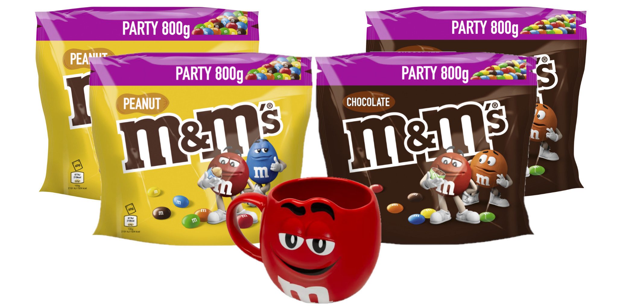 Mars GmbH Süßigkeit M&M'S Peanut 2x 800g & Chocolate 2x 800g + Tasse