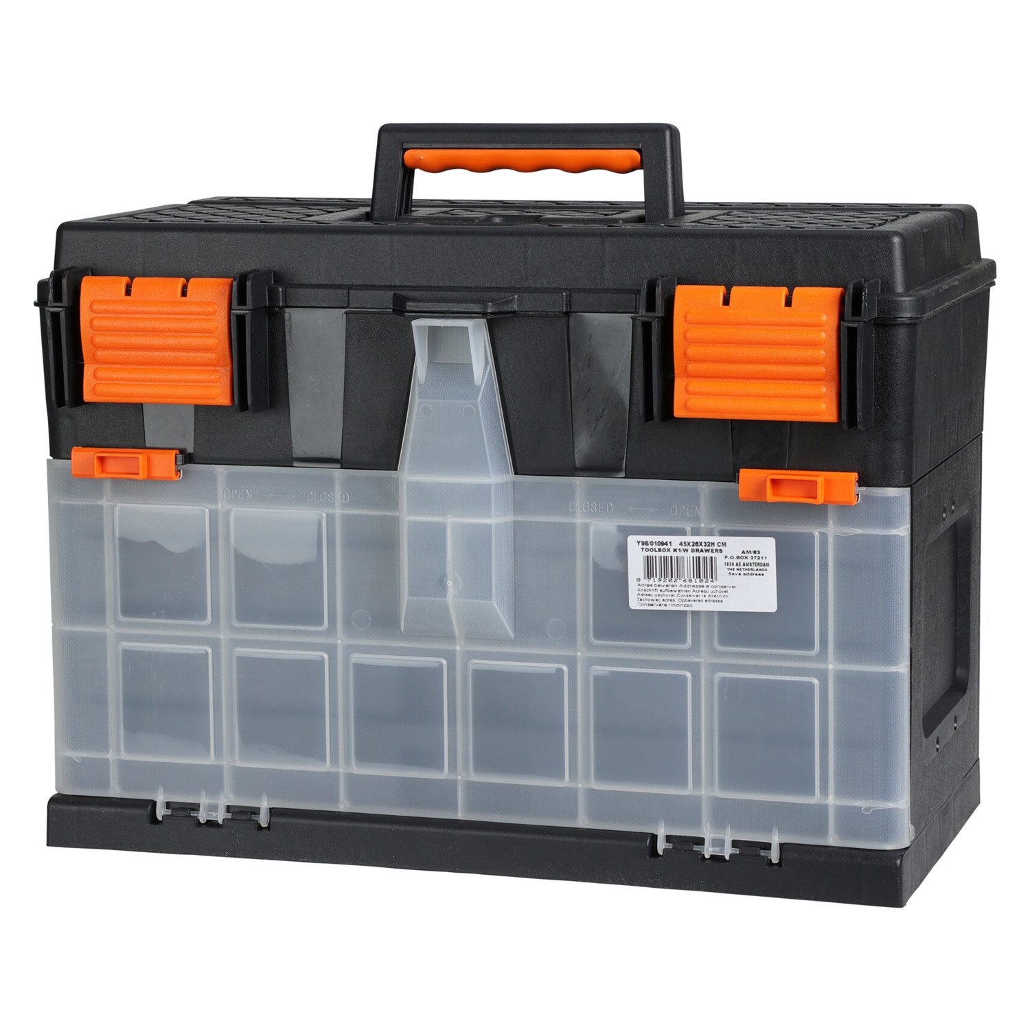 Mojawo Uhrenbox Werkzeugkiste Anglerkiste Aufbewahrungsbox Henkel 45x26xH32cm Schwarz