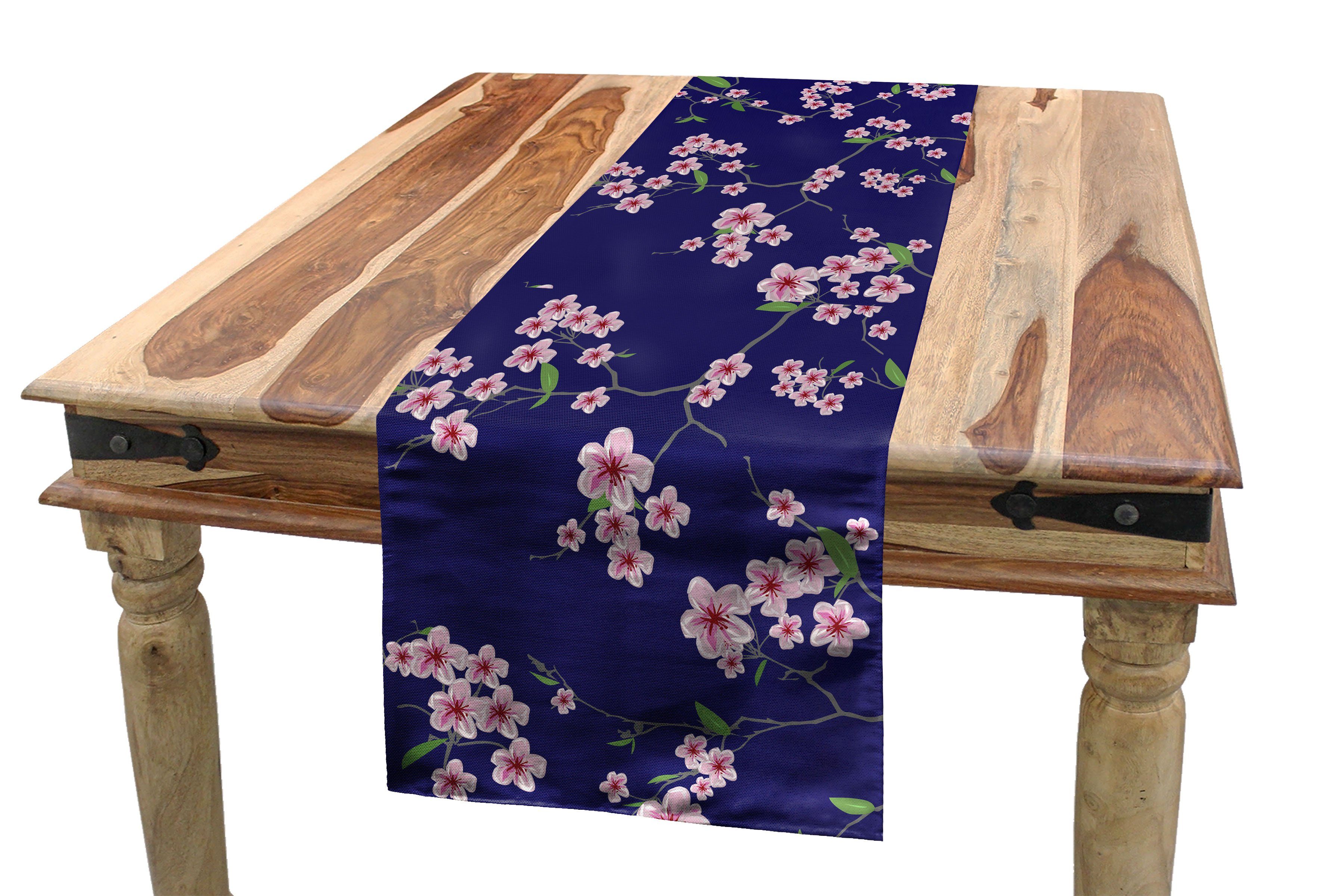 Abakuhaus Tischläufer Esszimmer Küche Rechteckiger Dekorativer Tischläufer, Navy und Blush Sakura-Blüten