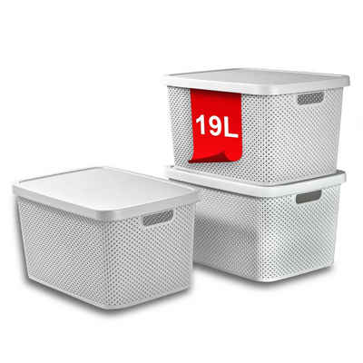 astor24 Aufbewahrungsbox 3er Set Aufbewahrungskorb mit Deckel Box Kiste Regalkorb Organizer (3er Set), erhältlich in 4 Größen und 3 Farben