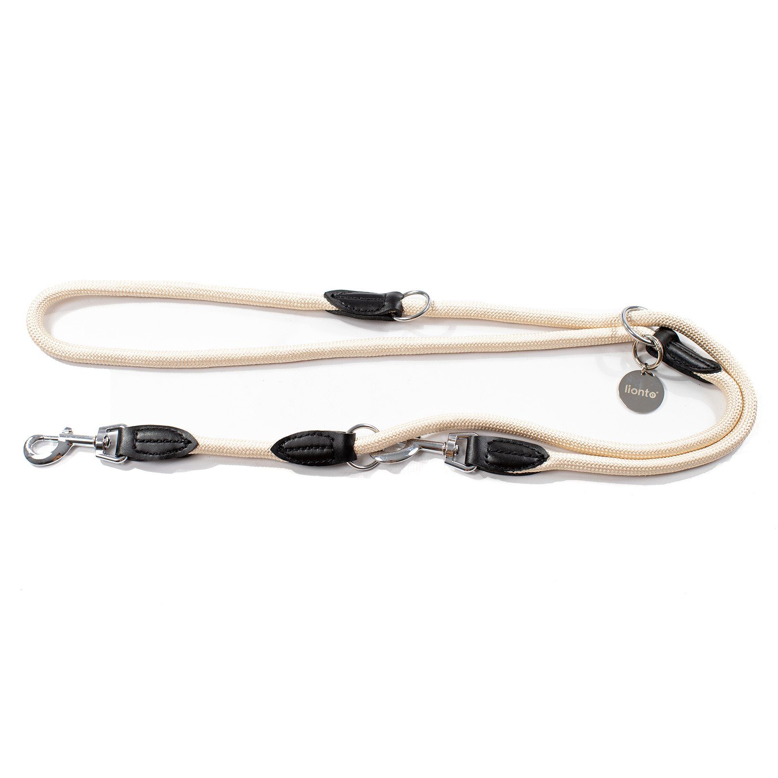 lionto Hundeleine 3-fach verstellbar 200 cm, Nylon mit Kunstleder & Edelstahl (1-tlg), Multifunktionsleine robust