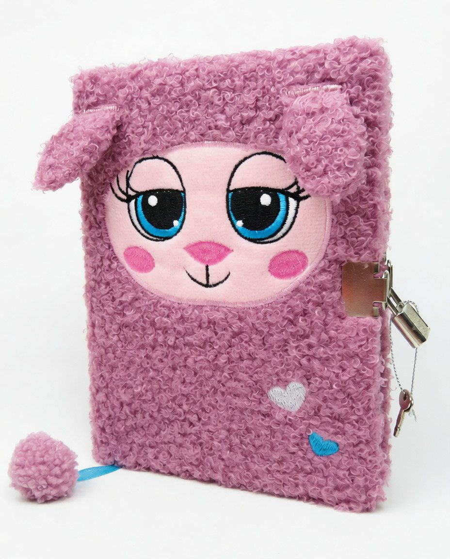 KiddiBex Tagebuch Mädchen mit Schloss & Geschenkverpackung, Tagebuch Mädchen Plüsch, Notizbuch, Liniert – A5 flauschiges Tagebuch