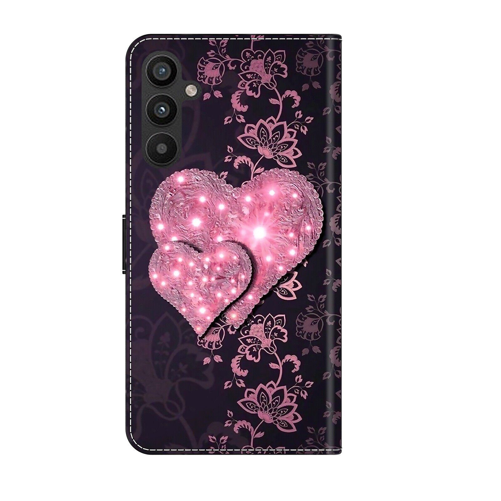 CLM-Tech Handytasche für Samsung Galaxy A16 / A17 5G Hülle aus Kunstleder Klapphülle (rosa Herzen, Handyhülle mit Standfunktion - Wallet Flip Case inklusive Kartenfächer), Cover mit Magnetverschluss