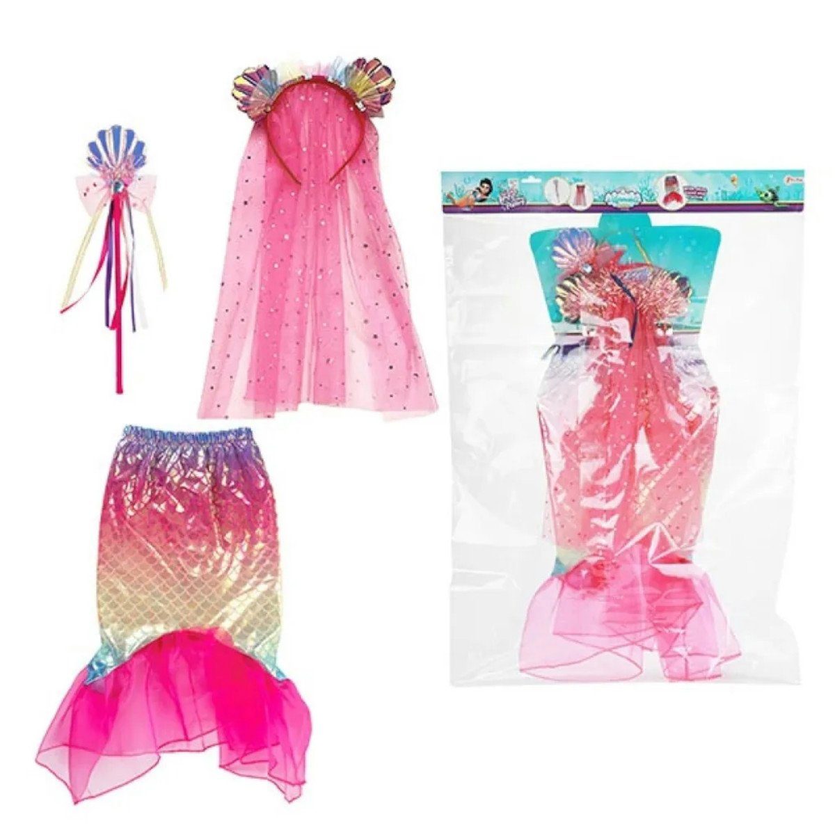 Toi-Toys Kostüm Mermaids Verkleidungsset Meerjungfrau, Kleid, Diadem & Zauberstab