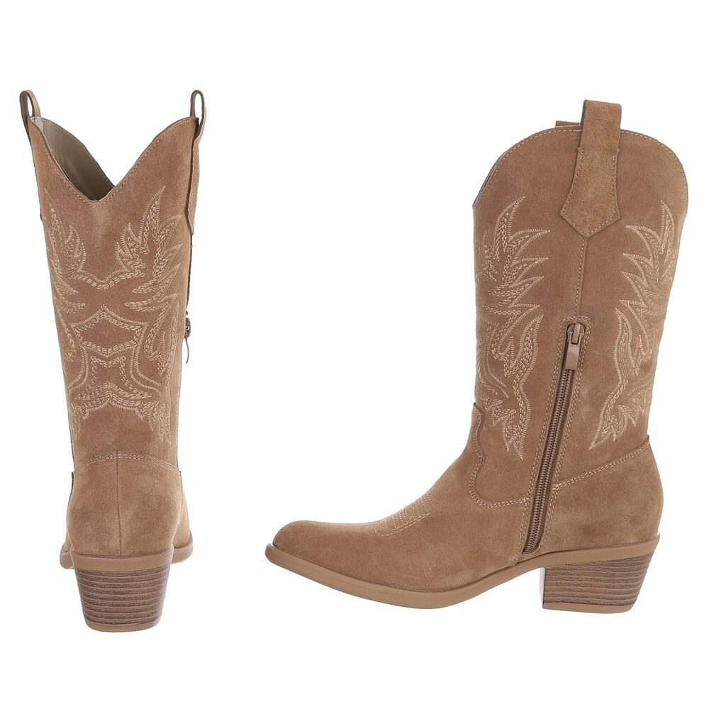 Ital-Design Damen Westernstiefel Echtleder mit Blockabsatz Westernstiefel (92002362) Blockabsatz Stiefel in Hellbraun – Bild 5 von 5