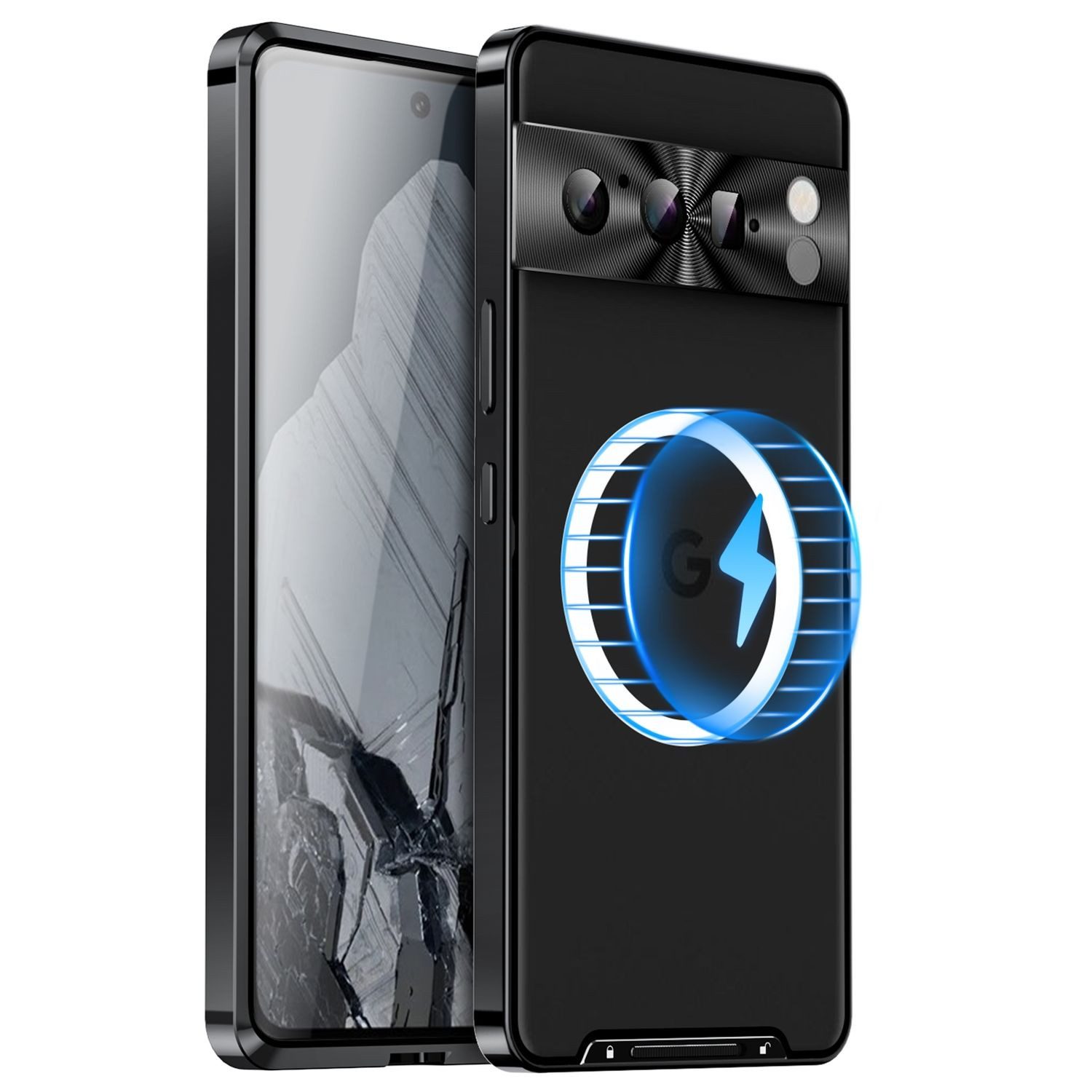 Wigento Handyhülle Für Google Pixel 8 Pro MagSafe Magnetic Frosted Metal Hülle Schwarz