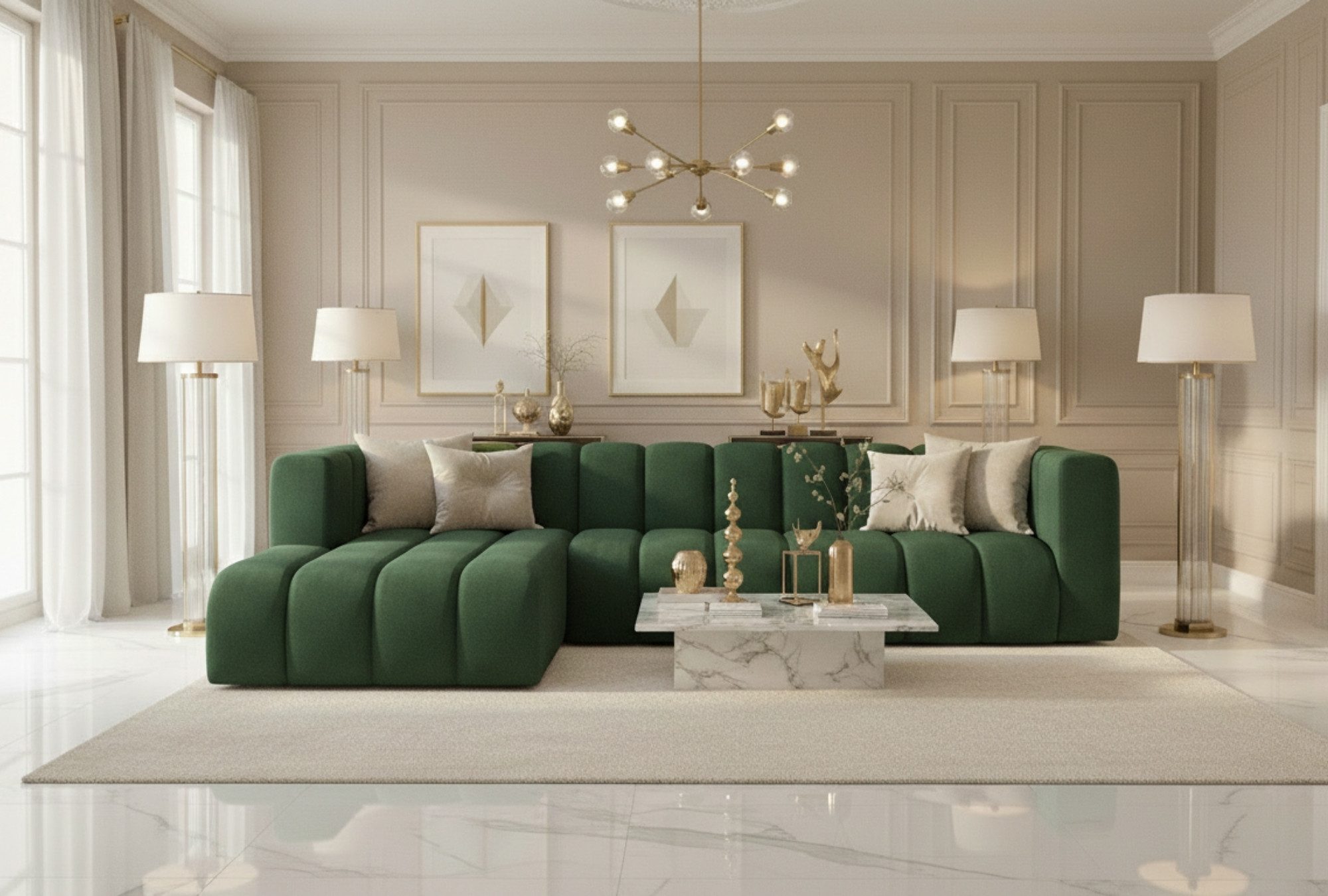Kaiser Möbel Ecksofa Moderne aus Veloursstoff Salvador Grand L 318 cm, Ecksofa, Tiefe Sitzflächen,Premium-Velours Salvador,Design Soft-Cube