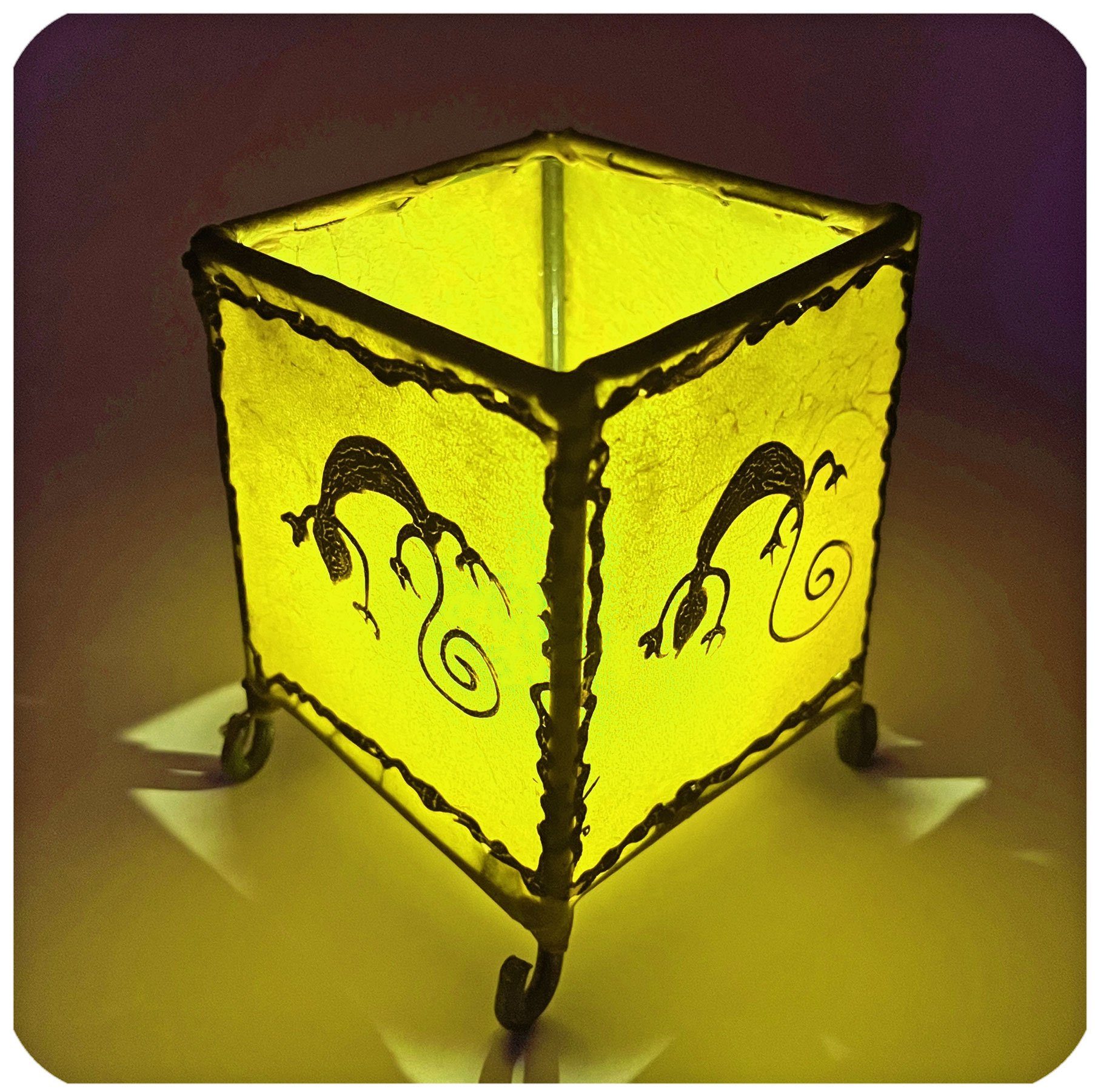 SIMANDRA Teelichthalter Teelichthalter aus Leder Gecko Gelb