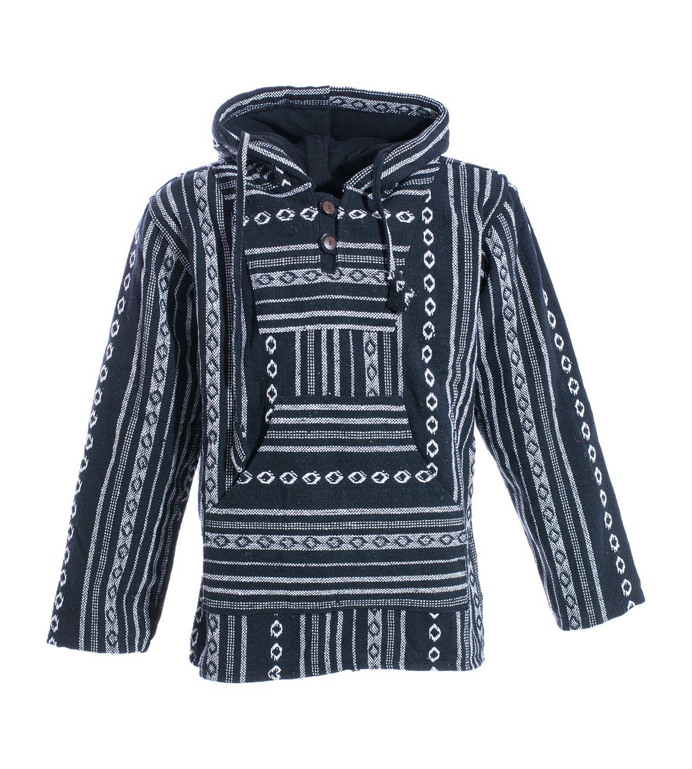 KUNST UND MAGIE Kapuzensweatshirt Poncho+Fleecefutter / Kapuze Baja Nepal Sweatshirt und Weiß Magie Kunst Schwarz Jerga