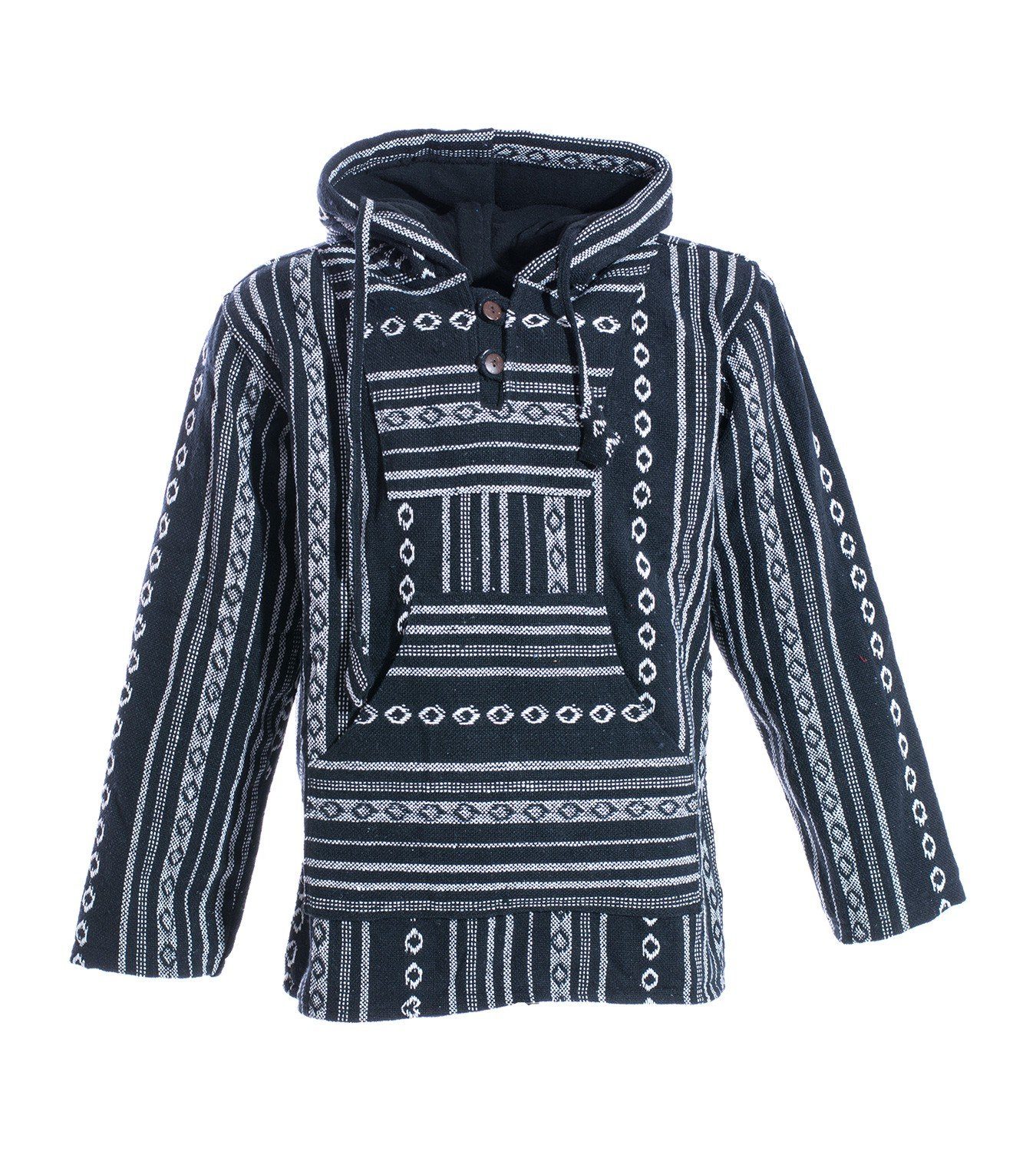 KUNST UND MAGIE Kapuzensweatshirt Kunst und Magie Nepal Baja Jerga Sweatshirt Poncho+Fleecefutter Kapuze Schwarz / Weiß