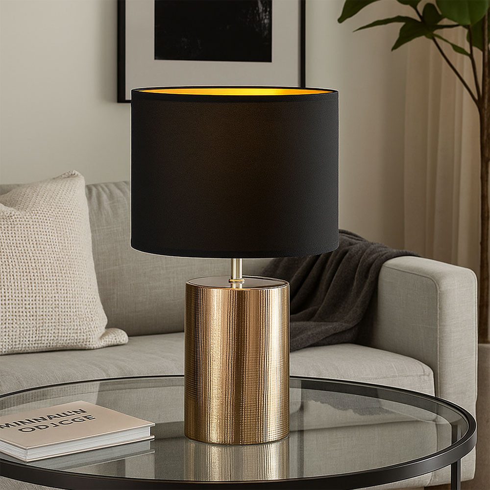 FISCHER & HONSEL Tischleuchte, Leuchtmittel nicht inklusive, Tischlampe Schlafzimmerleuchte Nachttischlampe Keramik Textil Bronze
