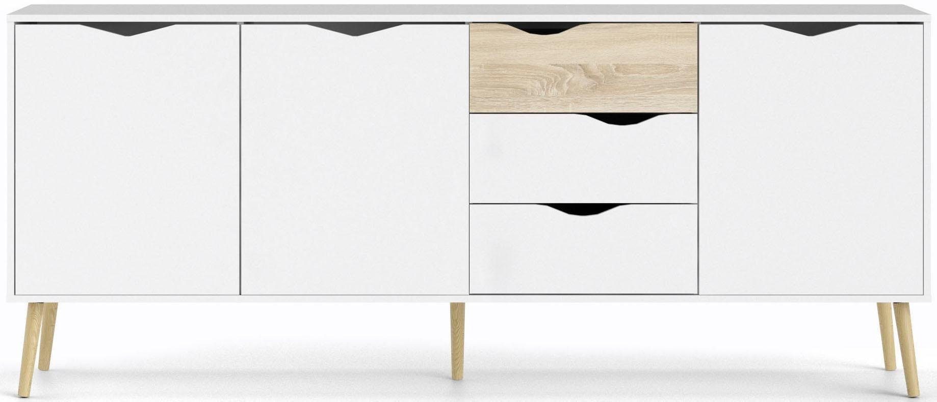 andas Kommode Oslo, Sideboard, Aufbewahrung, Schubladenschrank, Stauraum, Breite 196 cm, Höhe 82 cm, 3 Türen und 3 Schubladen