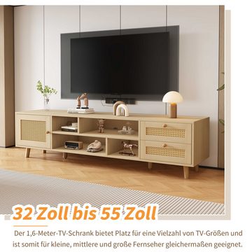 BlingBin TV-Schrank TV-lowboards (1-St., Rattan-TV-Schrank für 70-Zoll-Fernseher- Kabelmanagement) 2 Schubladen, 1 Tür, 160cm