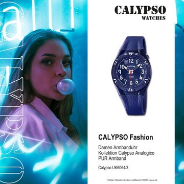 CALYPSO WATCHES Quarzuhr Calypso Damen Uhr K6064/3 Kunststoffband, Damen Armbanduhr rund, PURarmband dunkelblau, Fashion