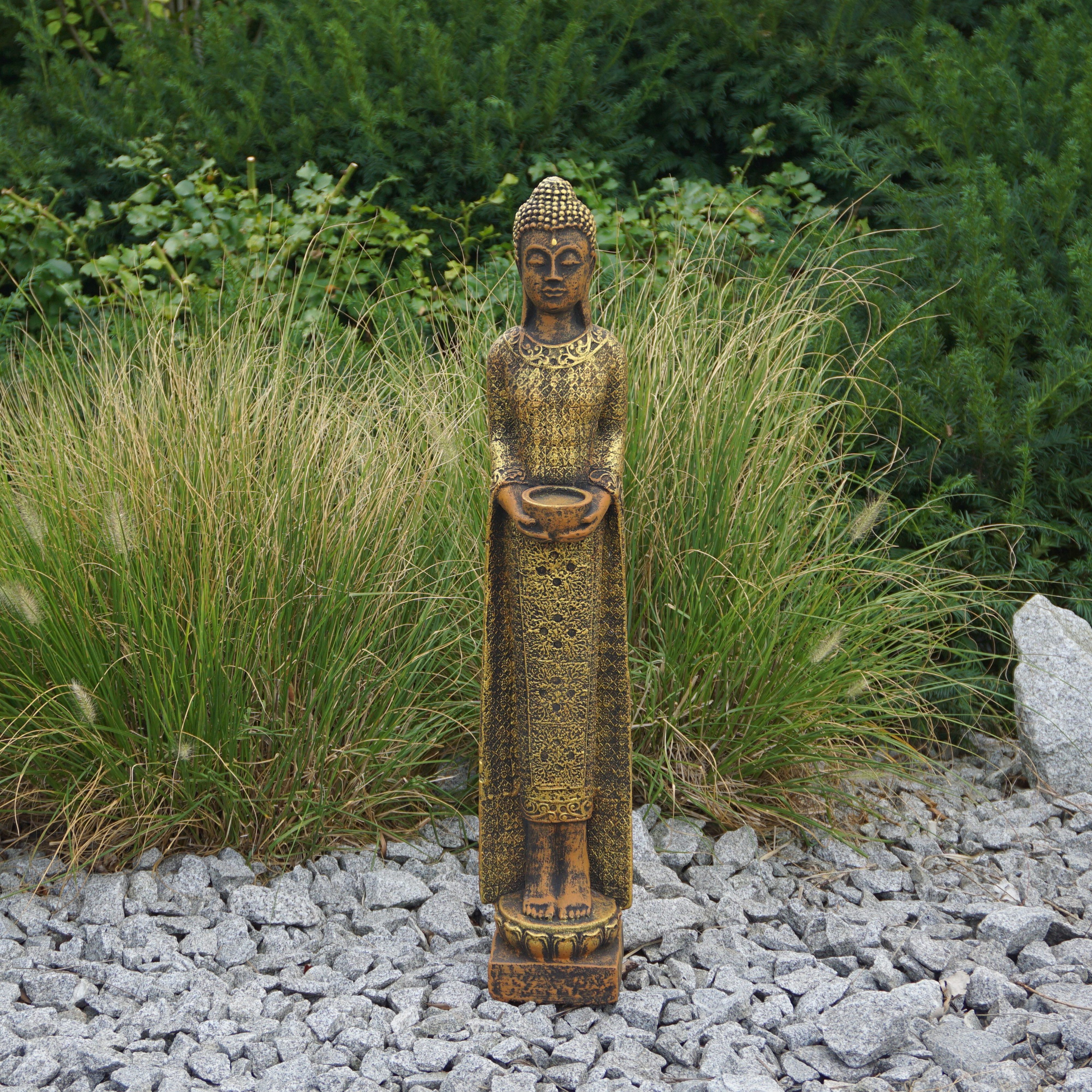 gartendekoparadies.de Gartenfigur Schlanke Buddha Statue, Steinfigur, H. 66 cm, 8 kg, Frostsicher