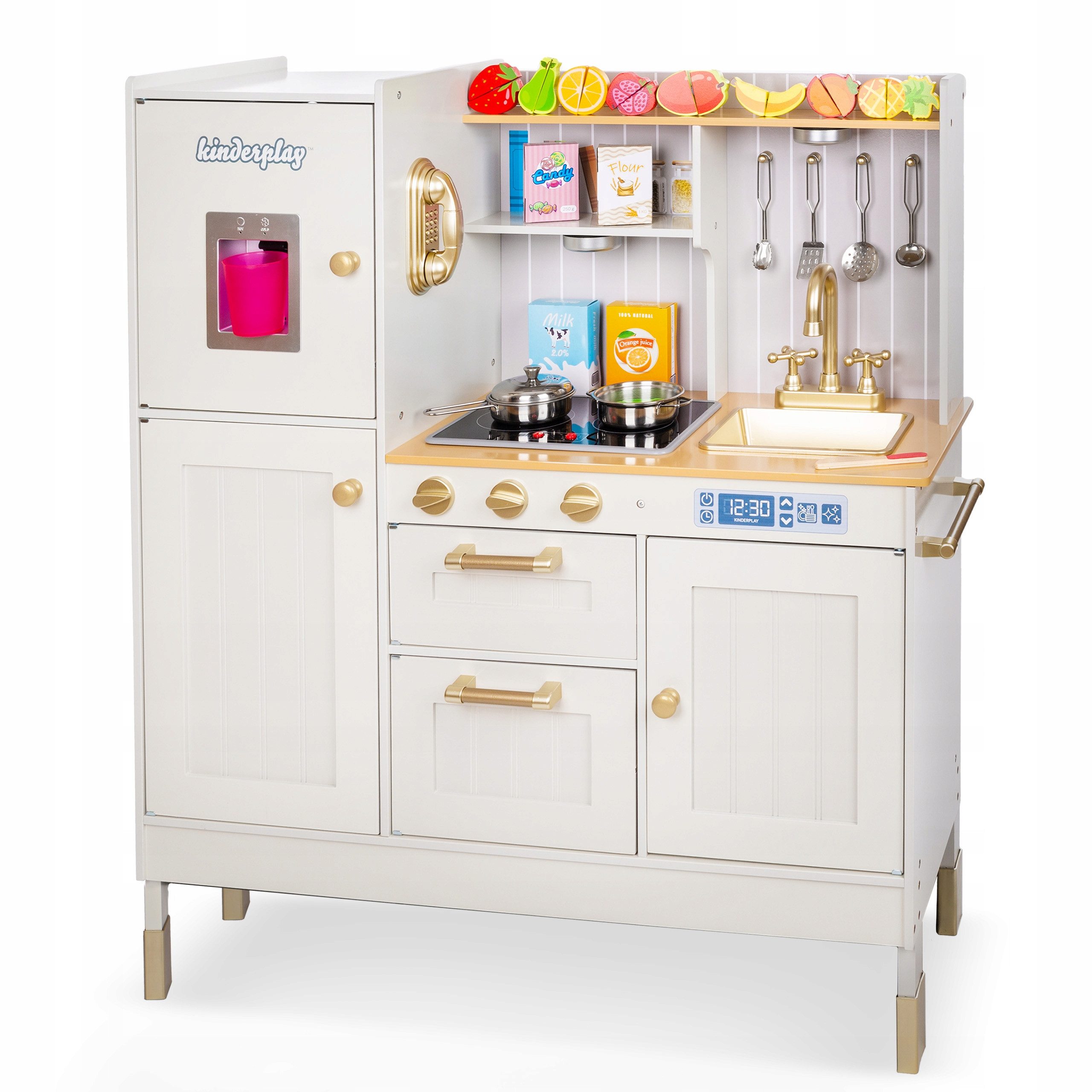 Green Series Spielküche Kinder Holzspielküche – LED & Sound – Verstellbare Höhe – Zubehör Holz, aus Holz