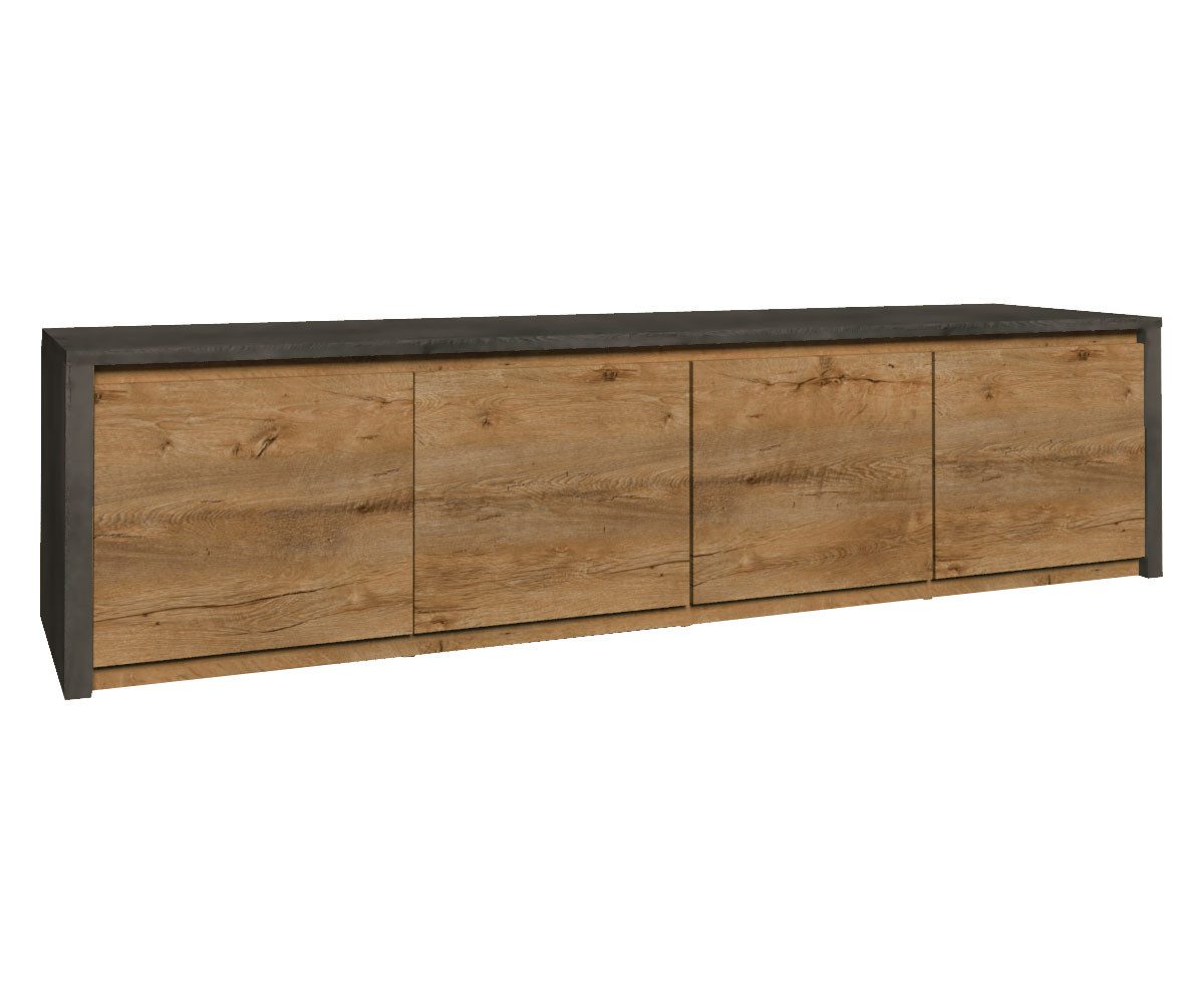 Feldmann-Wohnen Lowboard Montana (mit Türen, 1 St., moderne Optik, mit Türen), 170x43x47cm Eiche Lefkas grau / grifflos