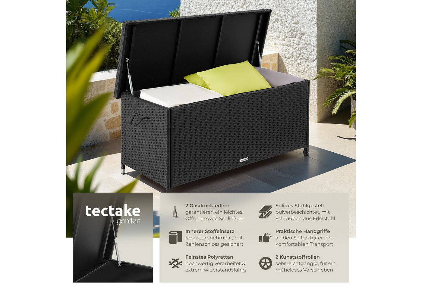 Thumbnail - tectake Gartenbox Auflagenbox (1 St., Auflagenbox), Aufbewahrungsbox mit Rattangeflecht