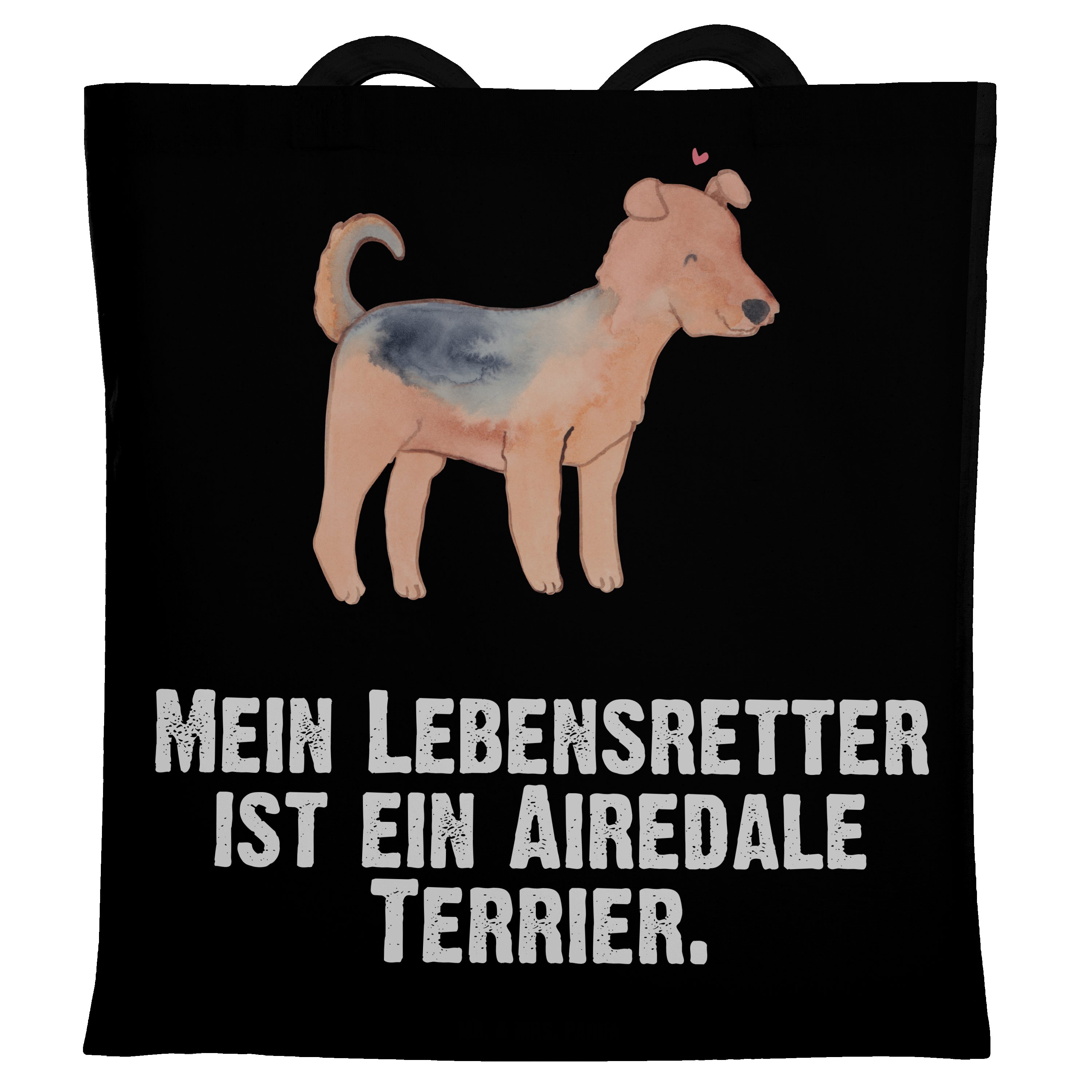 Mr. & Mrs. Panda Tragetasche Airedale Terrier Lebensretter - Schwarz - Geschenk, Tierfreund, Rasse (1-tlg)