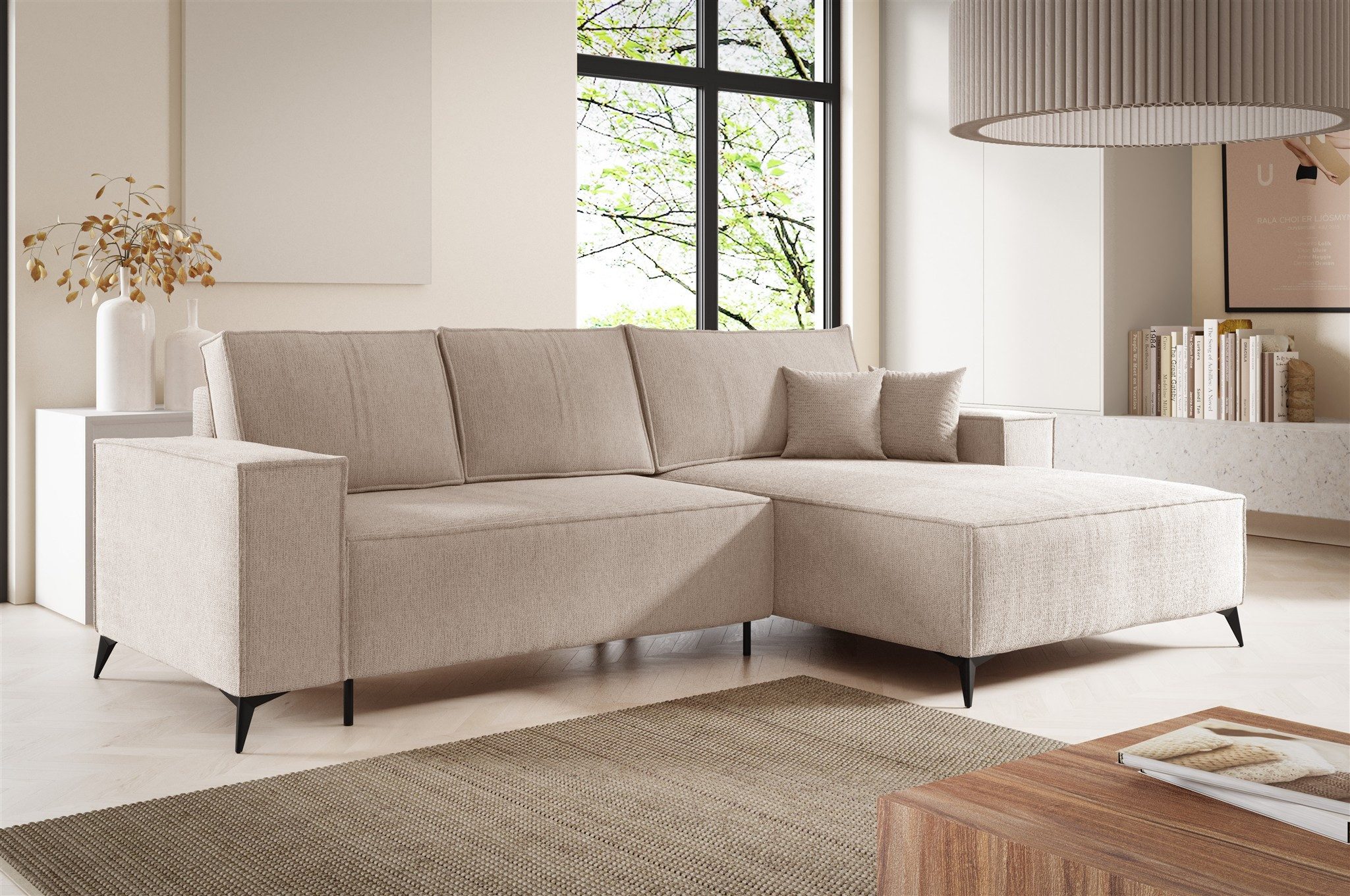 Fun Möbel Ecksofa Schlafsofa Sofa FIORE in Stoff Aragon, Ottomane Links oder Rechts, Rundumbezug