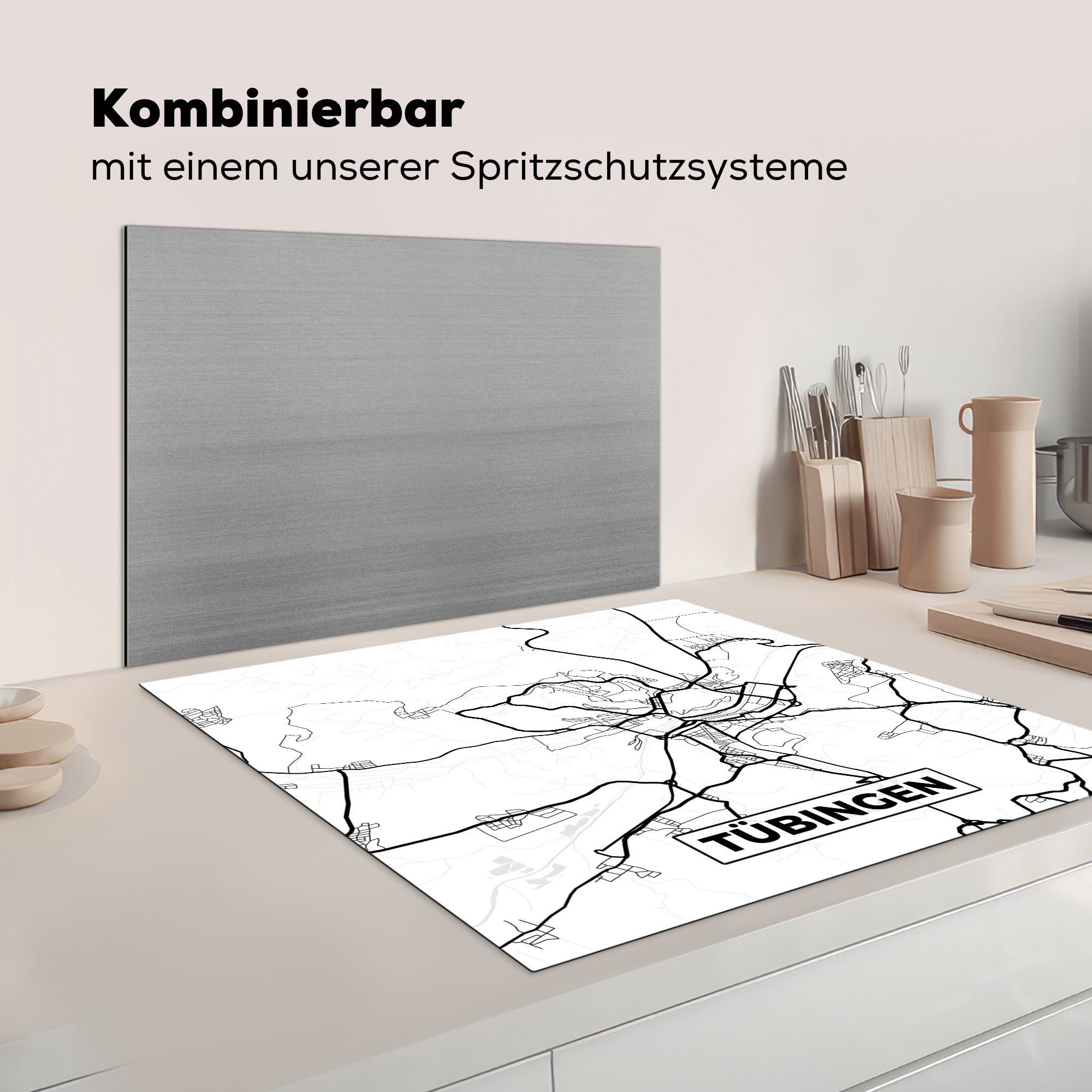 MuchoWow Herdblende-/Abdeckplatte Karte - Tübingen Arbeitsplatte für tlg), - küche Ceranfeldabdeckung, Vinyl, 78x78 (1 cm, Stadtplan