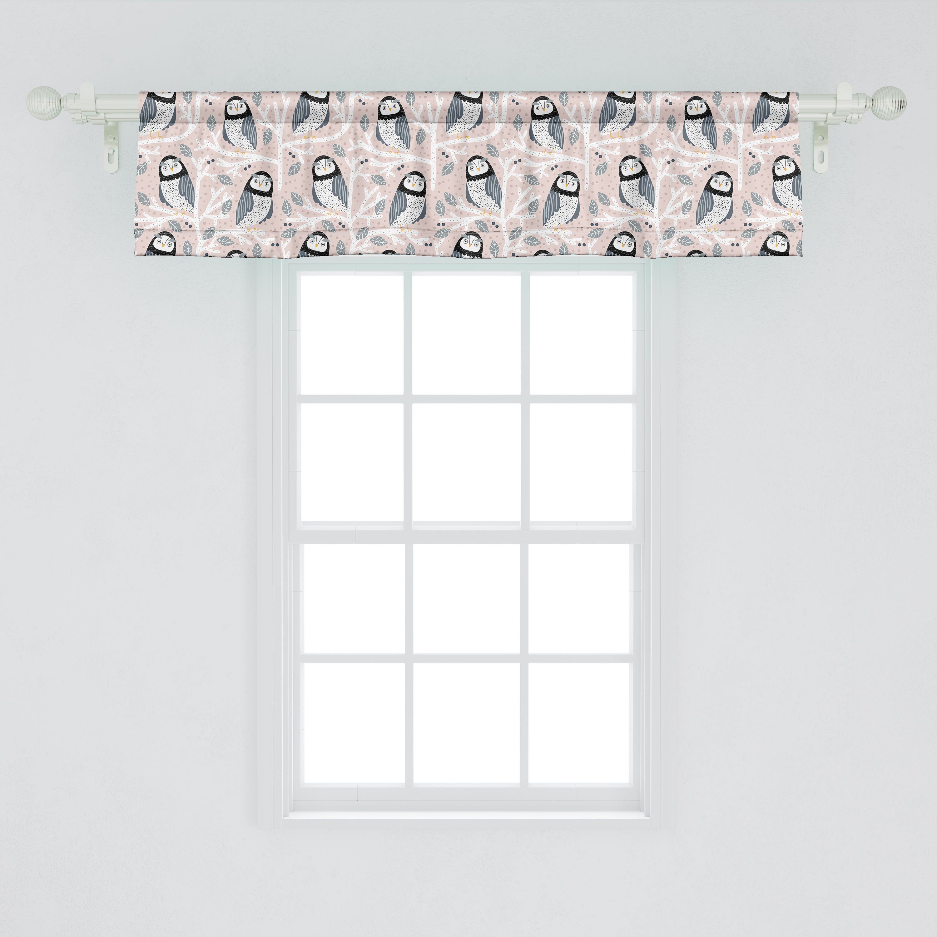 Scheibengardine Vorhang Volant für Stangentasche, Küche auf Vögel mit Dekor Abstrakte Schlafzimmer Zweigen Eule Abakuhaus, Microfaser