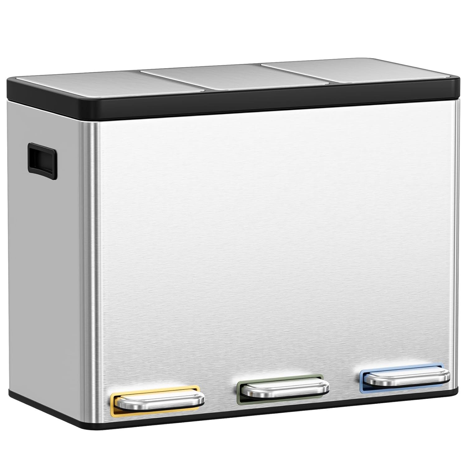 TLGREEN Mülltrennsystem 3×15L aus Stahl,Mülleimer 3 Fächer mit Soft-Close-Deckeln,Abfalleimer mit Herausnehmbare Inneneime