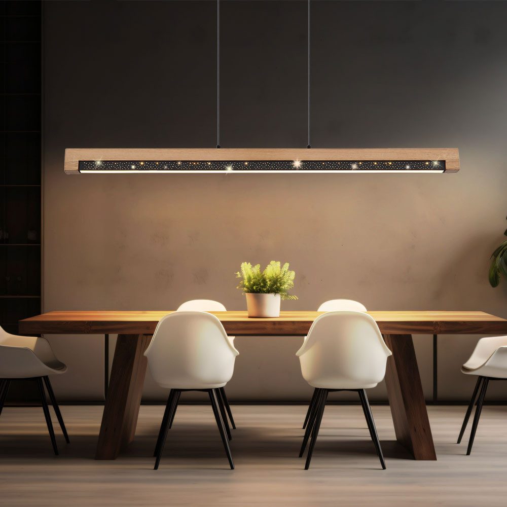 GLOBO LIGHTING LED Pendelleuchte, LED-Leuchtmittel fest verbaut, Warmweiß, LED Pendellampe Esstischleuchte Metall Holzbalken braun H 120 cm