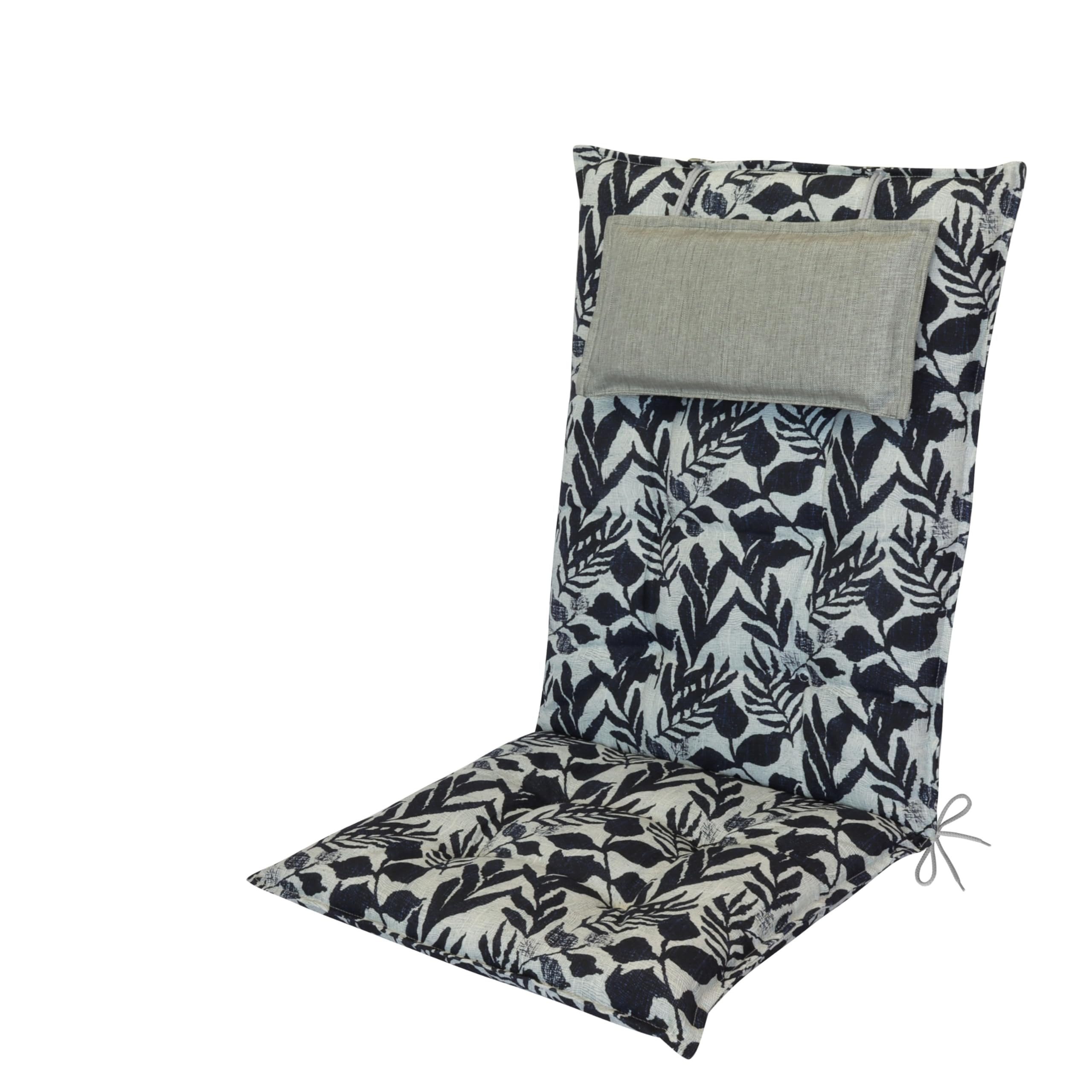 LILENO HOME Hochlehnerauflage Gartenstuhl Auflage, bequeme Sitzauflage für Gartenmöbel, Stuhlkissen, (1 St., 1er Set), Polsterauflage Blätter Dunkelblau, Sitzpolster für Klappstühle