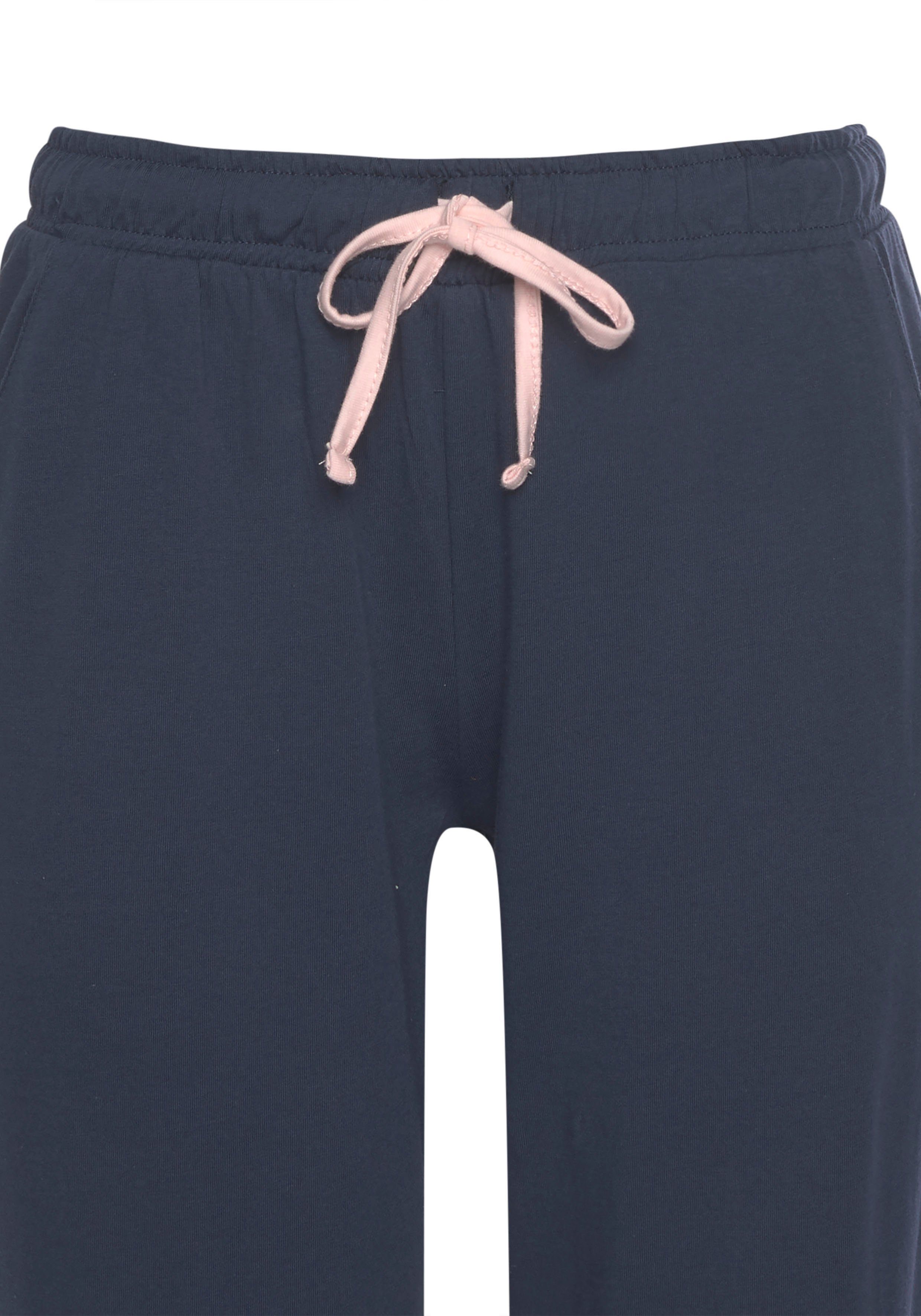 rosa-dunkelblau Stück) kontrastfarbenen mit KangaROOS Pyjama tlg., (2 1 Raglanärmeln