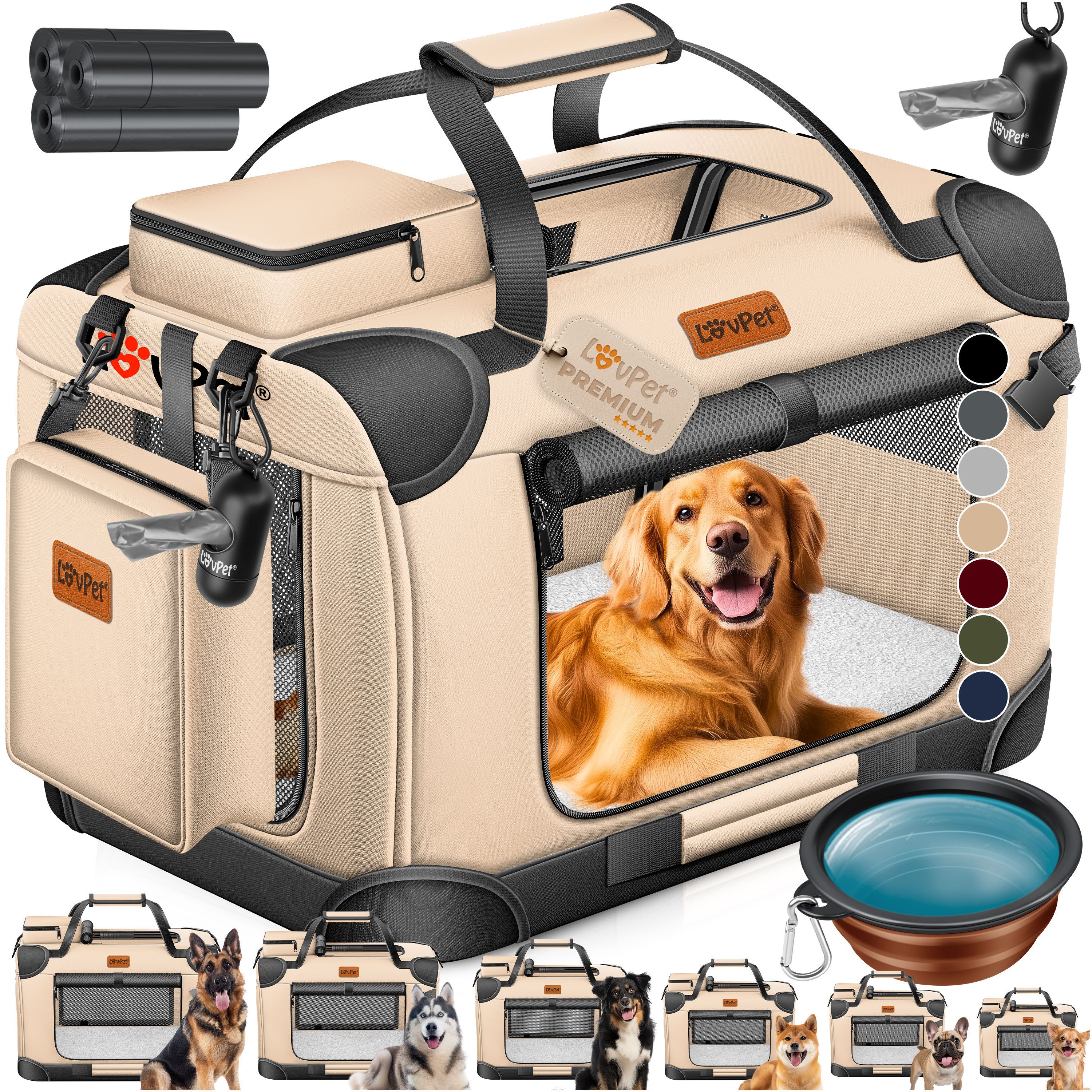 Lovpet Tiertransportbox bis 7 kg, Hundebox Hundetransportbox faltbar Inkl.Hundenapf Transport