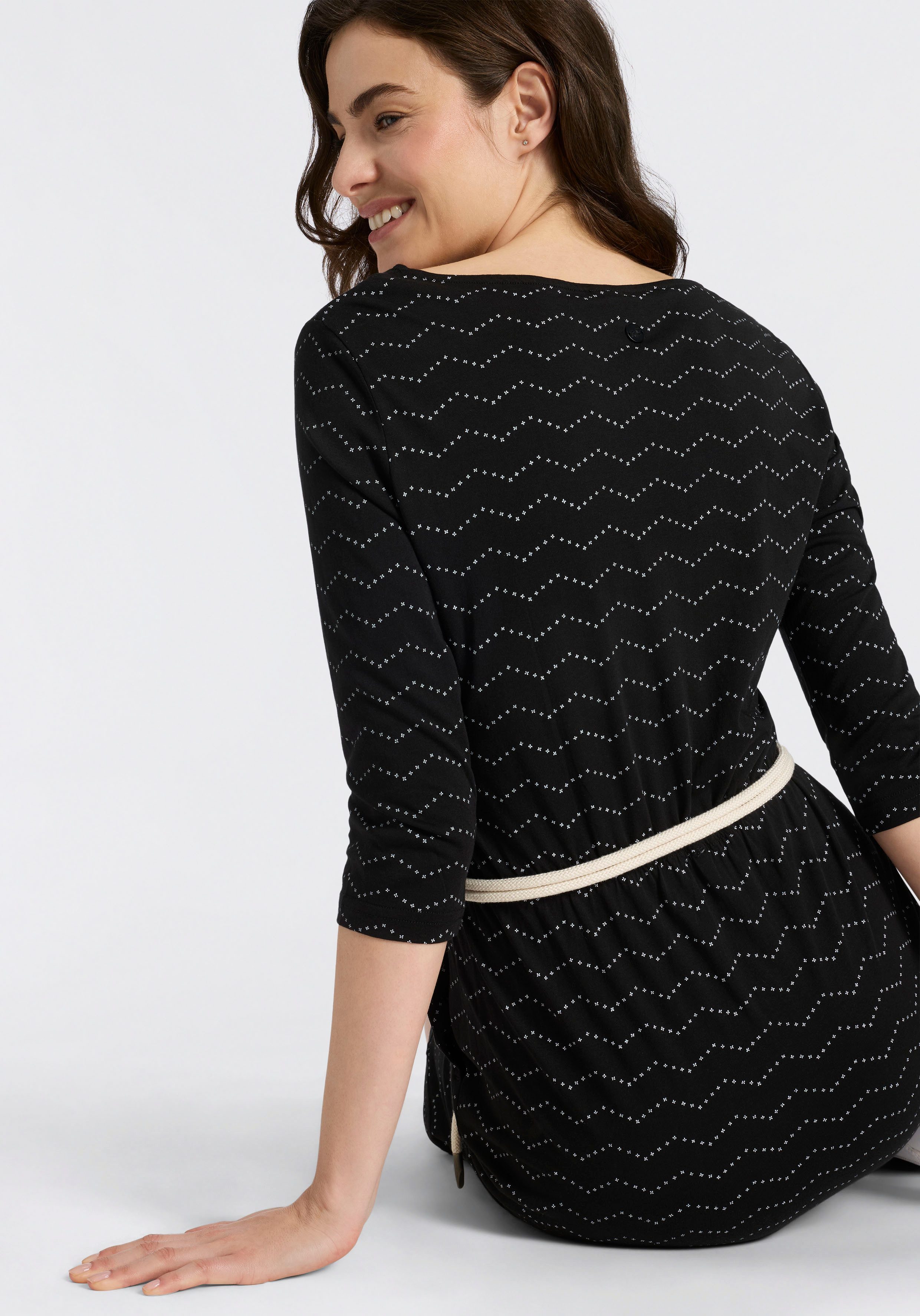 Ragwear Jerseykleid LILITHA ZIG ZAG O mit Taillen-Bindegürtel