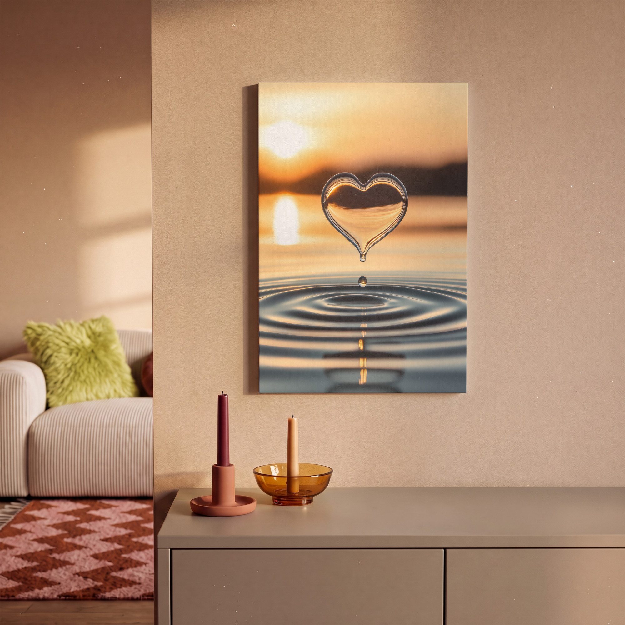 OneMillionCanvasses® Leinwandbild Herz - Wasser - Sonnenuntergang - Natur - Zen, Fotodruck (1 St), Leinwand Canvas Wandbild, Wanddekoration 20x30 cm – Bild 2 von 5
