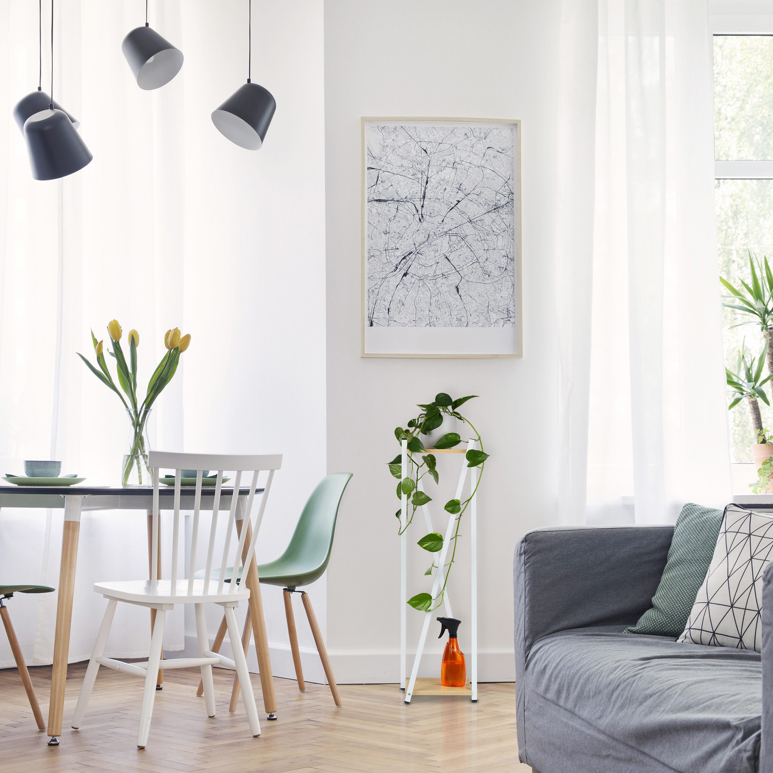 relaxdays Blumenhocker Hoher Blumenständer mit 2 Etagen, hellbraun günstig online kaufen