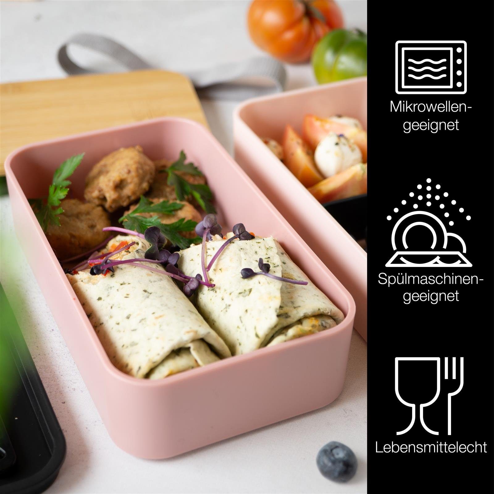 Moritz & Moritz Lunchbox Bento Box, Kunststoff, Bambus, Elasthan, (Set, 10-tlg), Bento Lunchbox für Erwachsene und Kinder - inkl. Besteck-Set